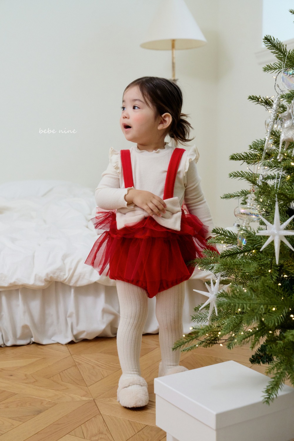 bebe nine40 (65cm-115cm) 3色柔軟摺邊上衣