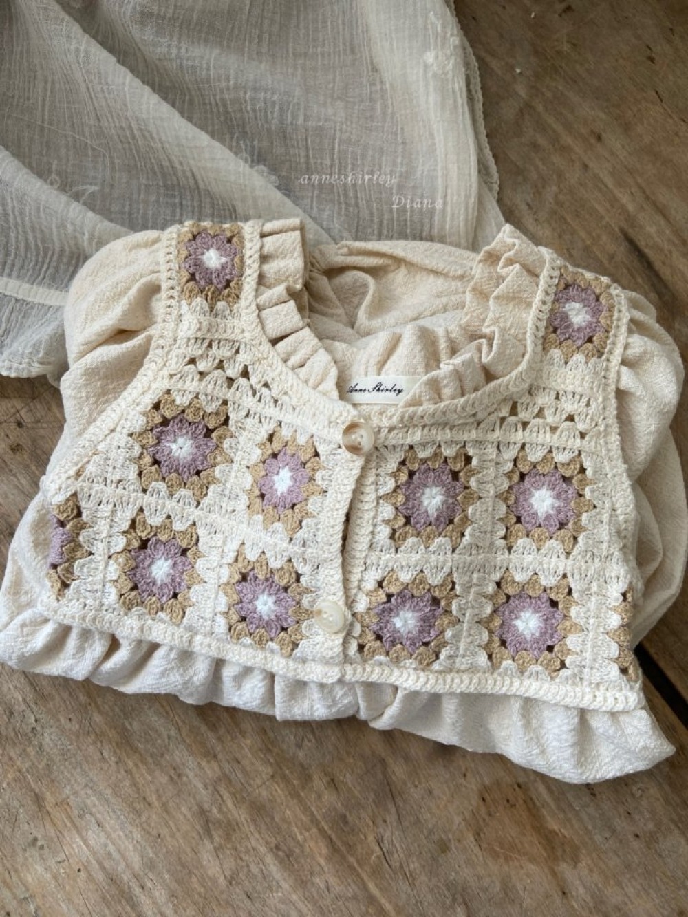 Anne Shirley32｜(3m-18m) 1色法式針織花包屁衣