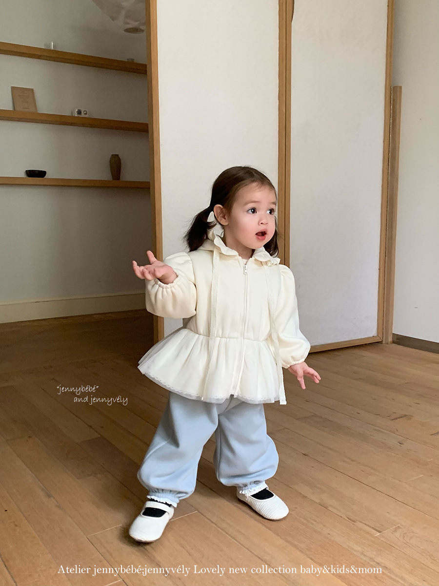 JE 661｜(80-110cm)  絨毛蕾絲束腳褲