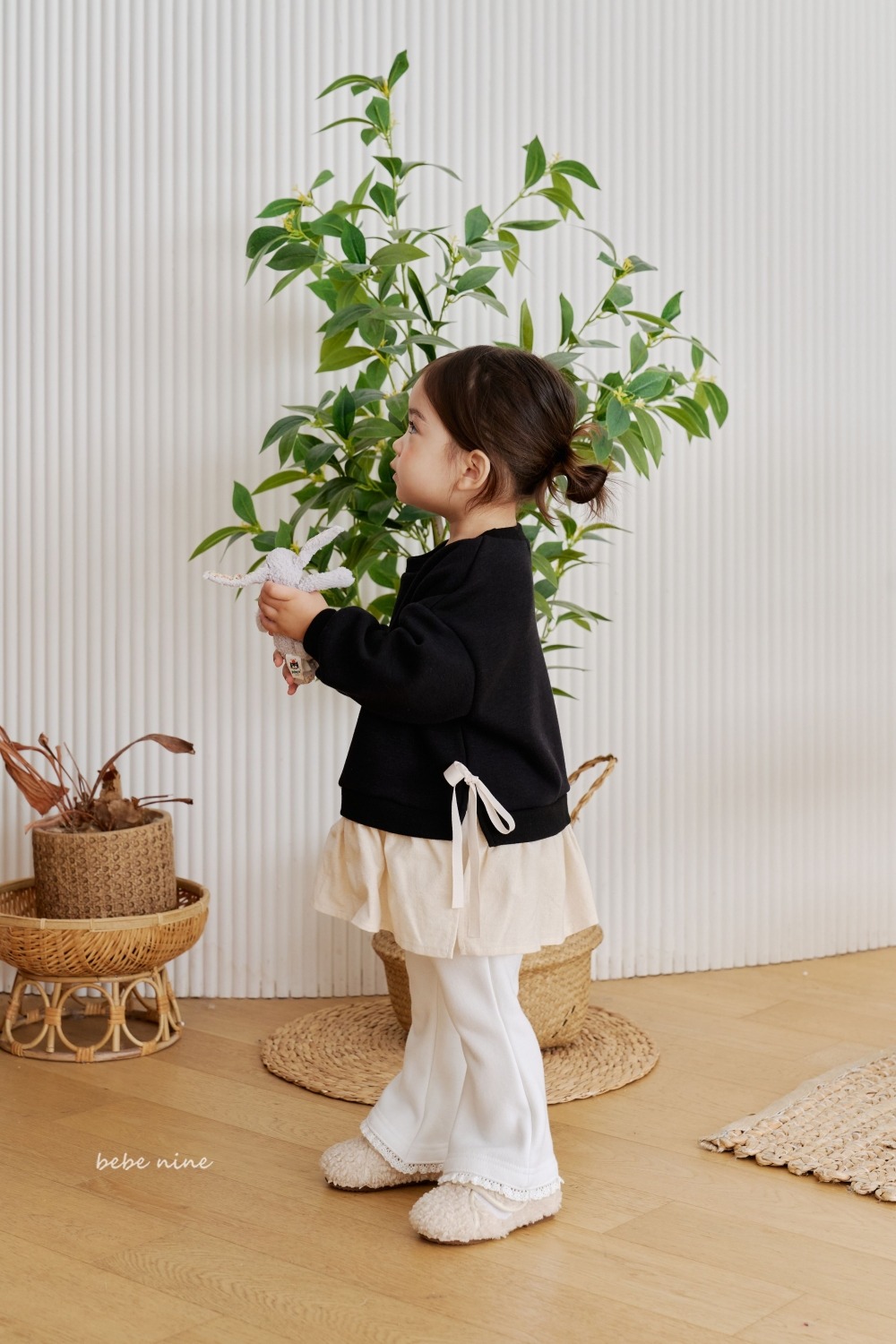 bebe nine34 (65cm-115cm) 2色撞色荷葉摺邊洋裝