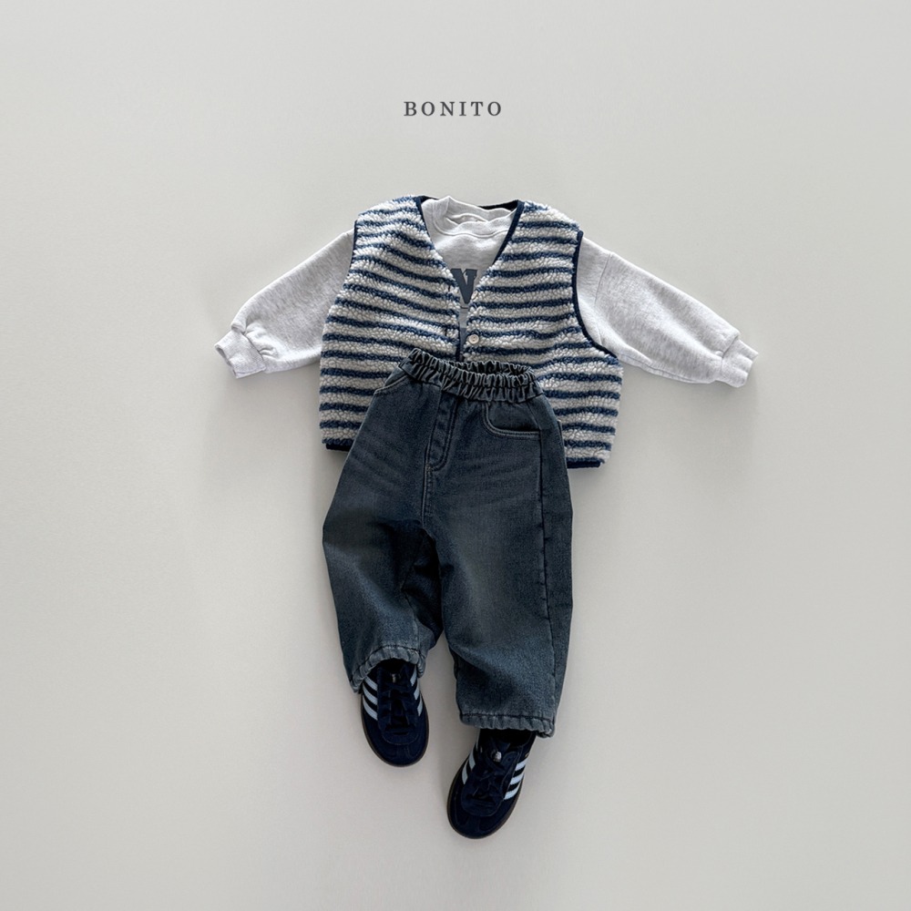 Bonito42｜(75cm-125cm) 條紋刷毛背心