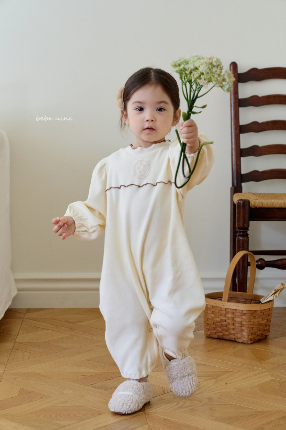 bebe nine54 (55cm-85cm) 2色捲邊領蕾絲標連身衣