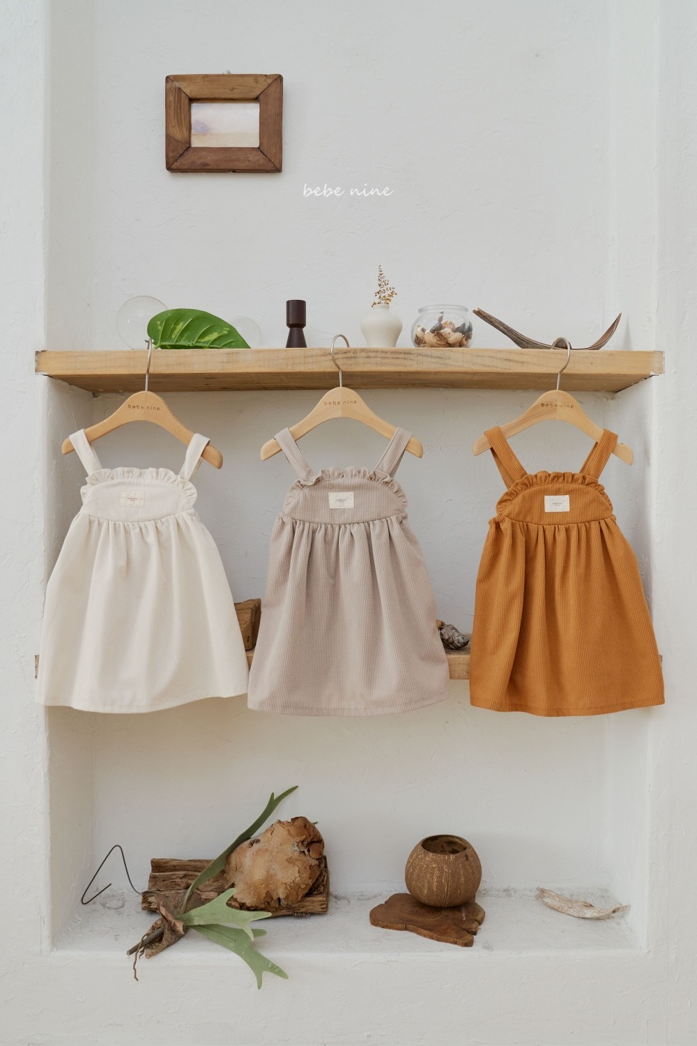 bebe nine29 (65cm-115cm) 3色荷葉摺邊吊帶洋裝