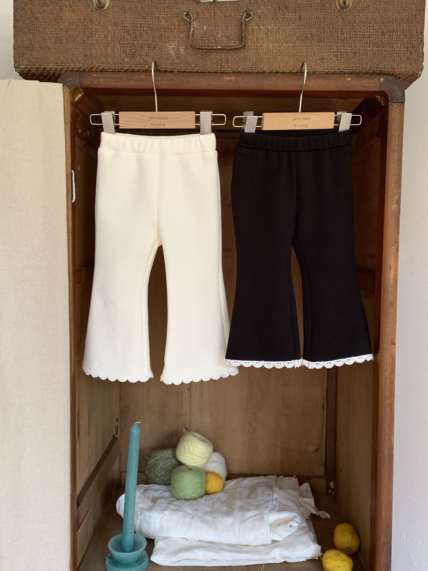 JE634｜(80cm-110cm) 毛絨花邊喇叭褲