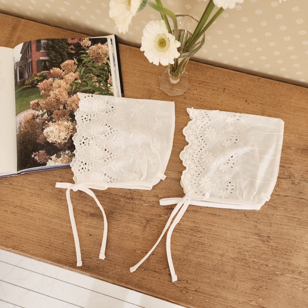 from j05｜(3-24m) 棉質蕾絲綁帶帽