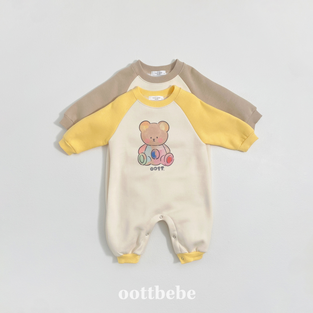 Oottbebe90｜(0m-12m)  休閒彩虹熊熊包屁裝