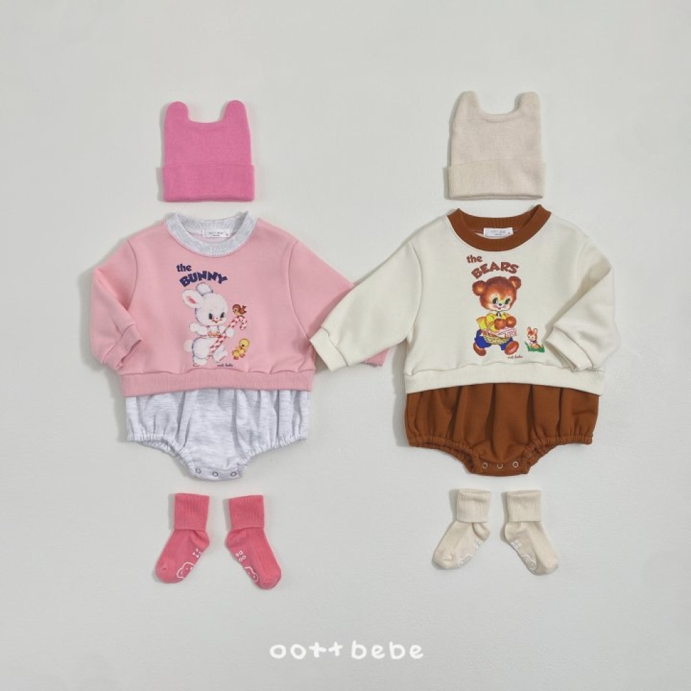 Oottbebe23｜(0m-12m) 熊兔拼色包屁衣