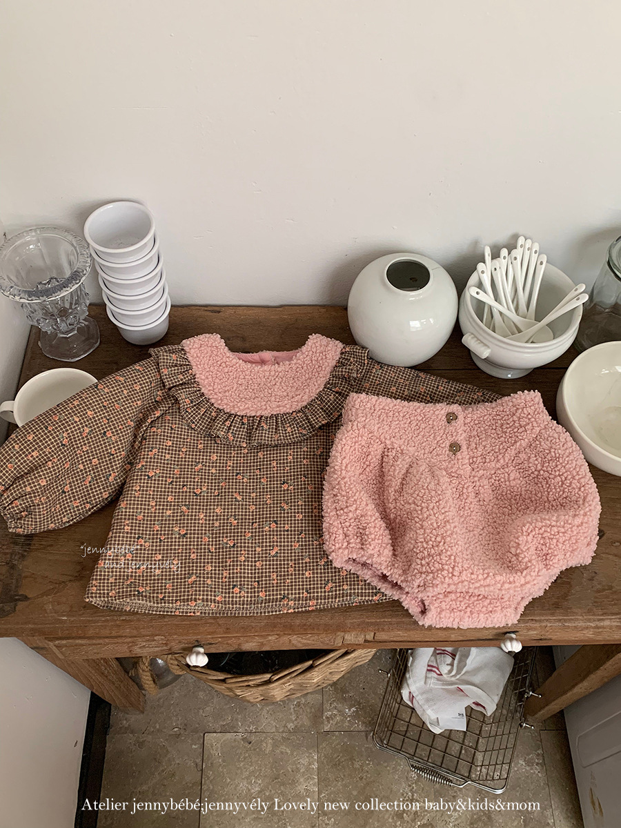 JE 642｜(80-110cm)  絨毛小碎花包屁裝