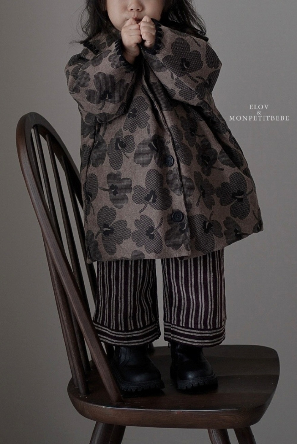 Monpetitbebe18｜(70cm-110cm) 復古花卉夾層棉大衣