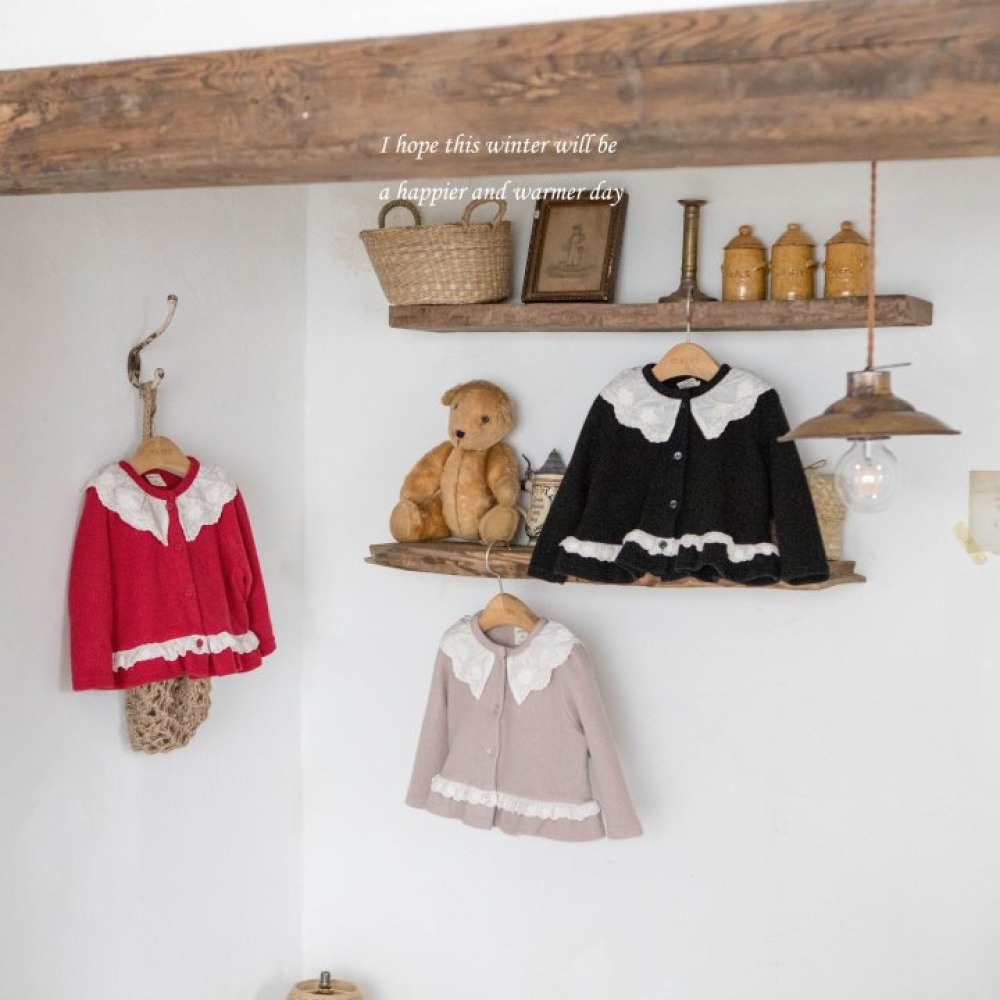 M-KIDS29｜(65-115cm) 3色蕾絲領荷葉邊開襟外套