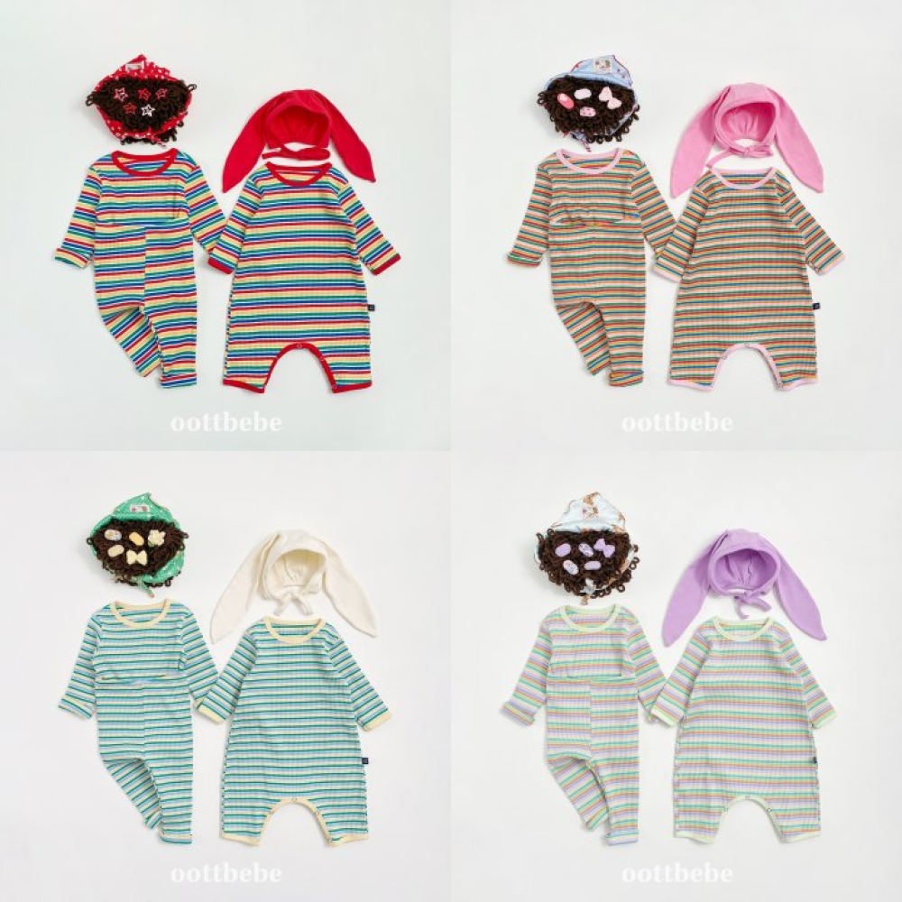 Oottbebe35｜(0m-12m) 繽紛條紋居家包屁褲裝