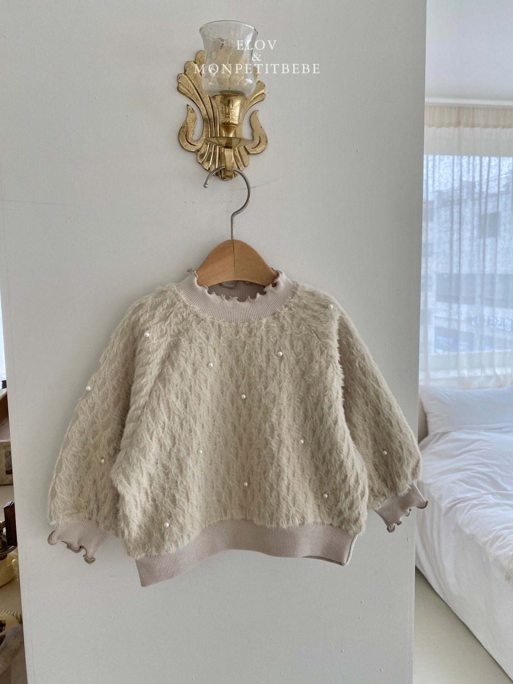 Monpetitbebe17｜(70cm-110cm) 刷毛珍珠上衣