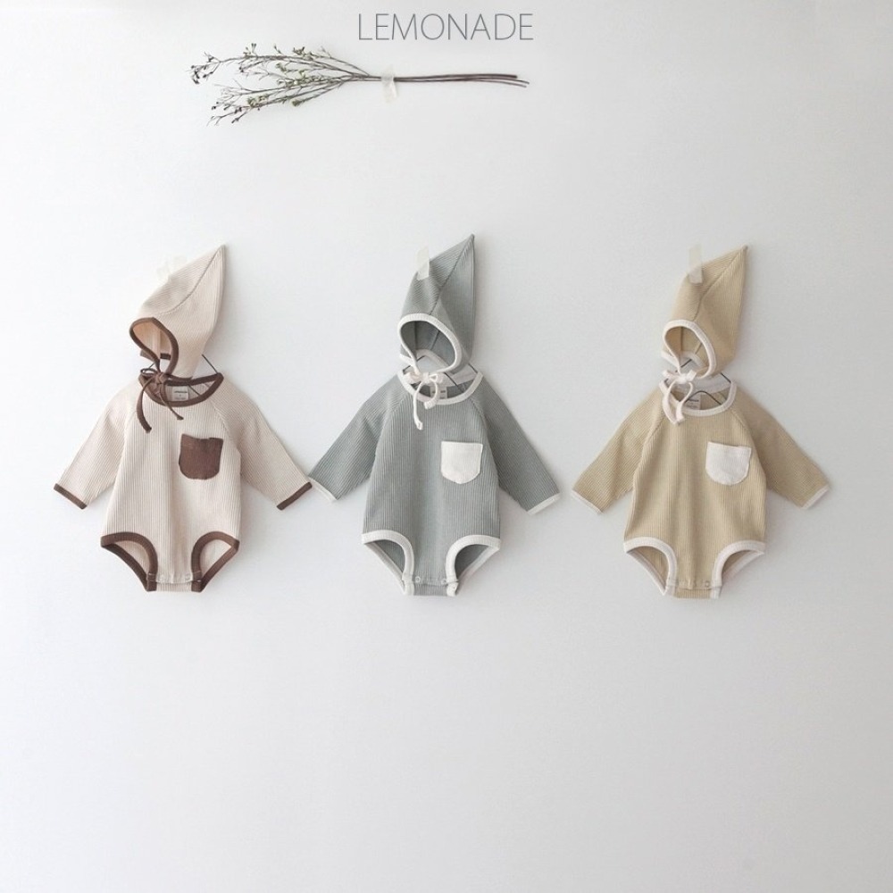 LEMONADE20｜(55cm-85cm) 3色撞色口袋包屁衣含帽子