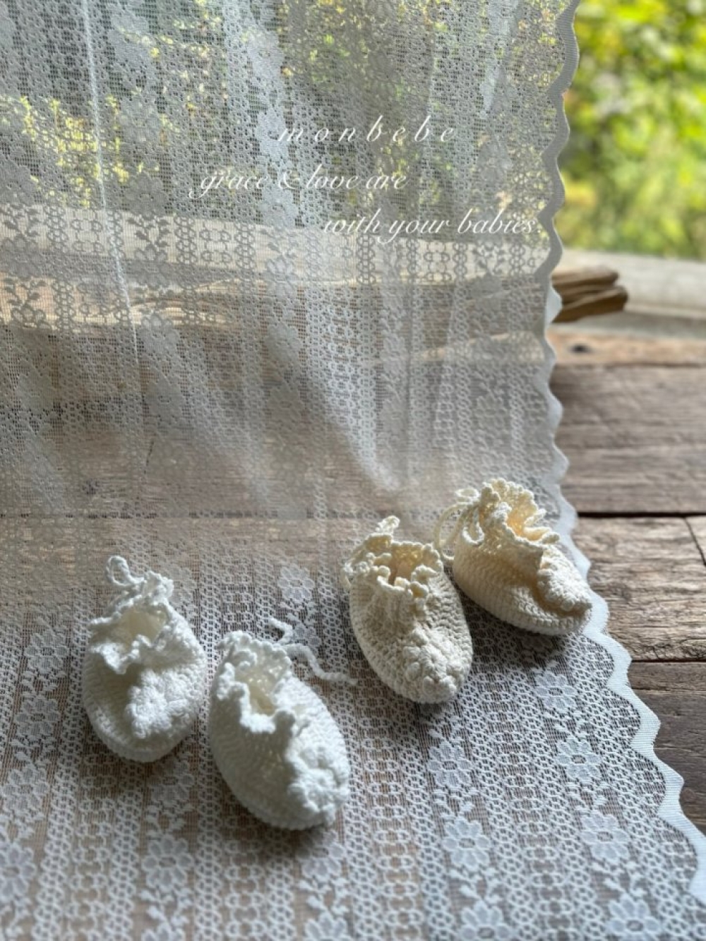 MONBEBE29｜(0m-6m) 手鉤蕾絲小花手套/襪套