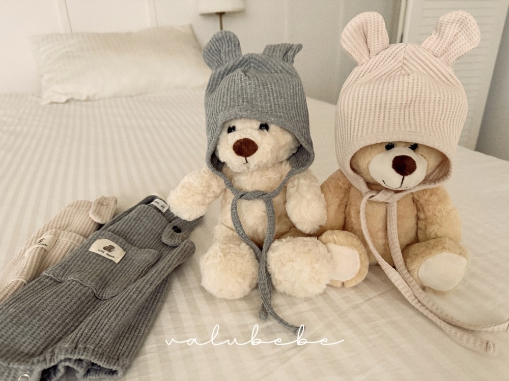 Valubebe08｜(65-80) 華夫格小熊綁帶帽