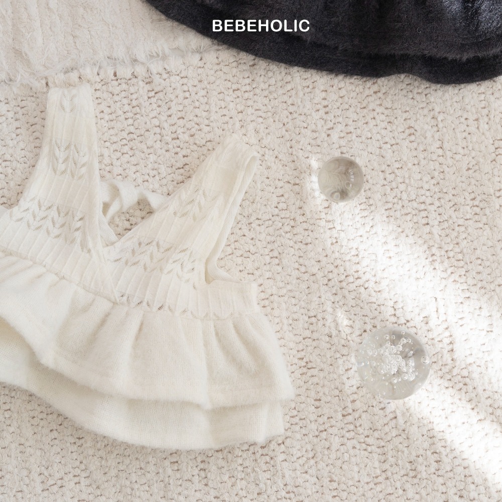 Bebe holic16｜(free) 針織V領荷葉裙襬背心