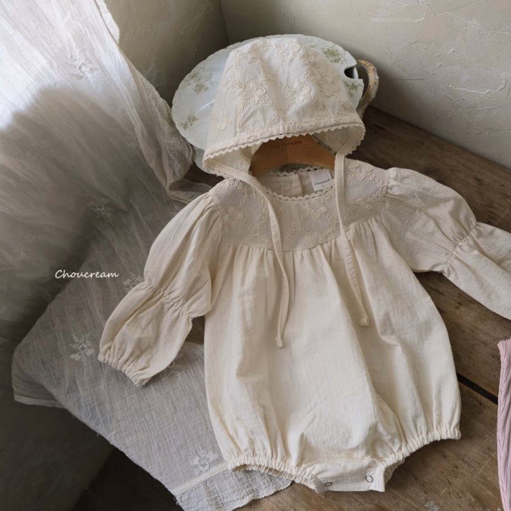 Choucream04｜(6m-18m) 刺繡花包屁衣套裝含帽子