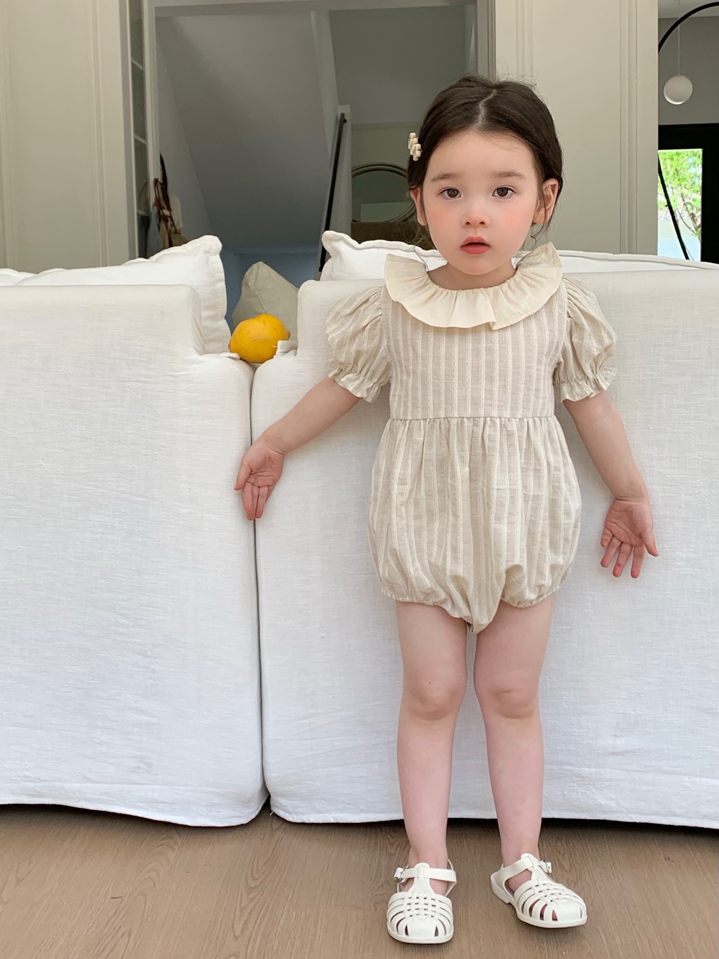 JE31｜(66-120cm) 荷葉領條紋包屁衣/洋裝