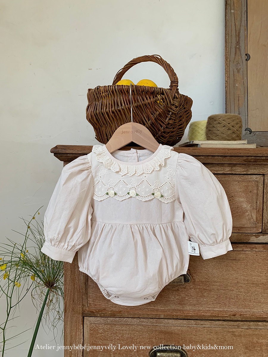 JE474｜(66-90cm) 蕾絲刺繡包屁衣