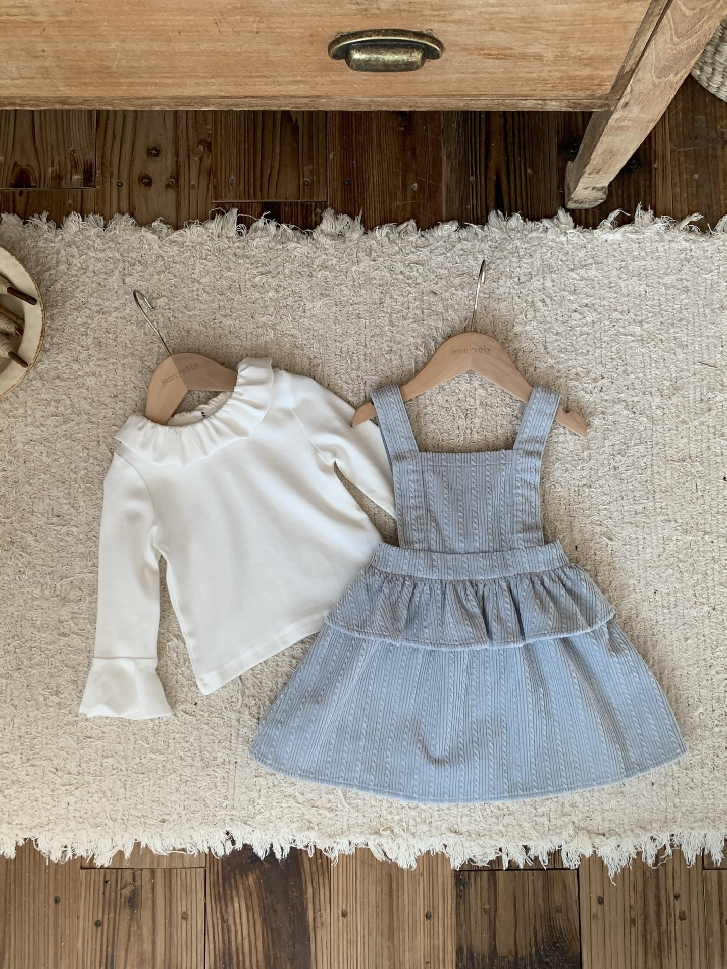 JE637｜(73cm-110cm) 麻花和葉背心洋裝/喇叭袖上衣