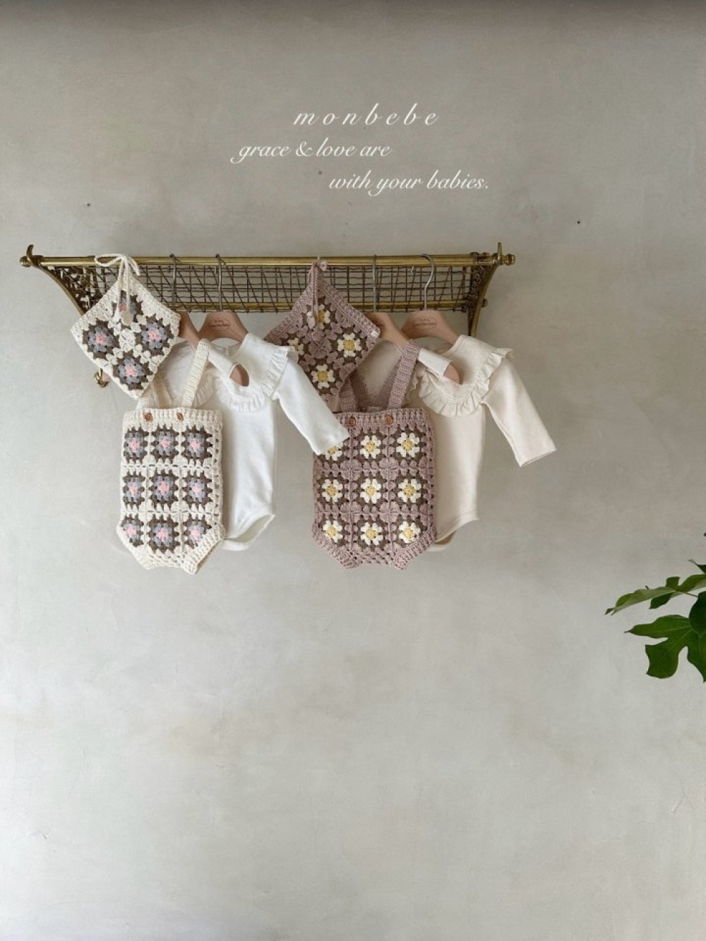 MONBEBE51｜(3m-24m) 手工針織吊帶褲