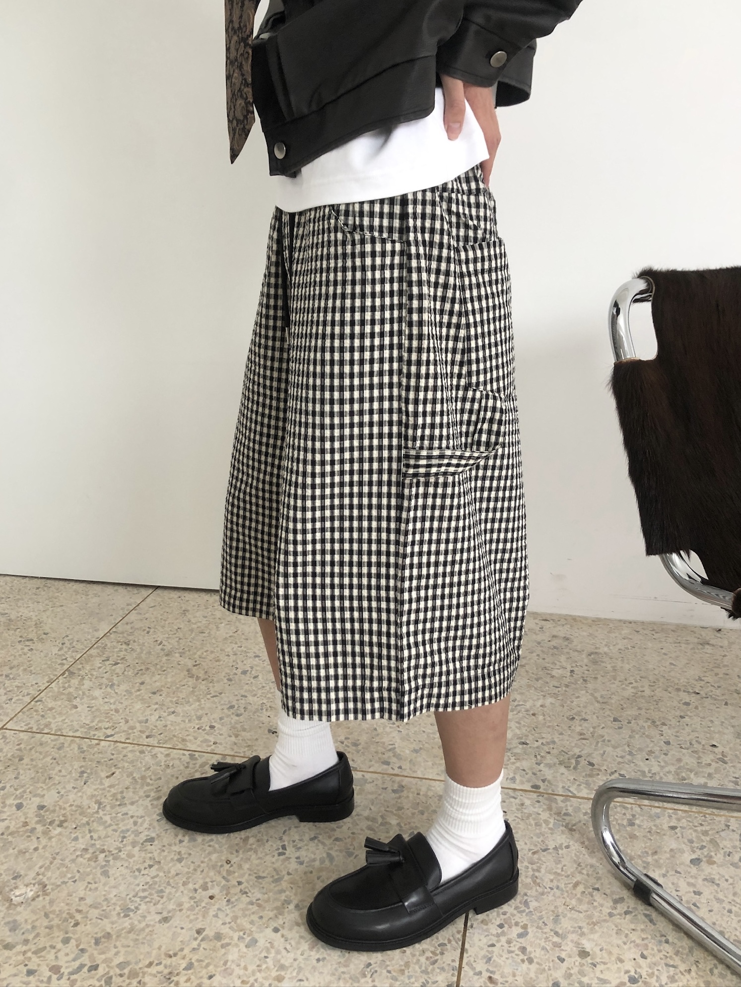 歐美街頭 經典格紋 百慕達 工裝 棉短褲 - 2C2