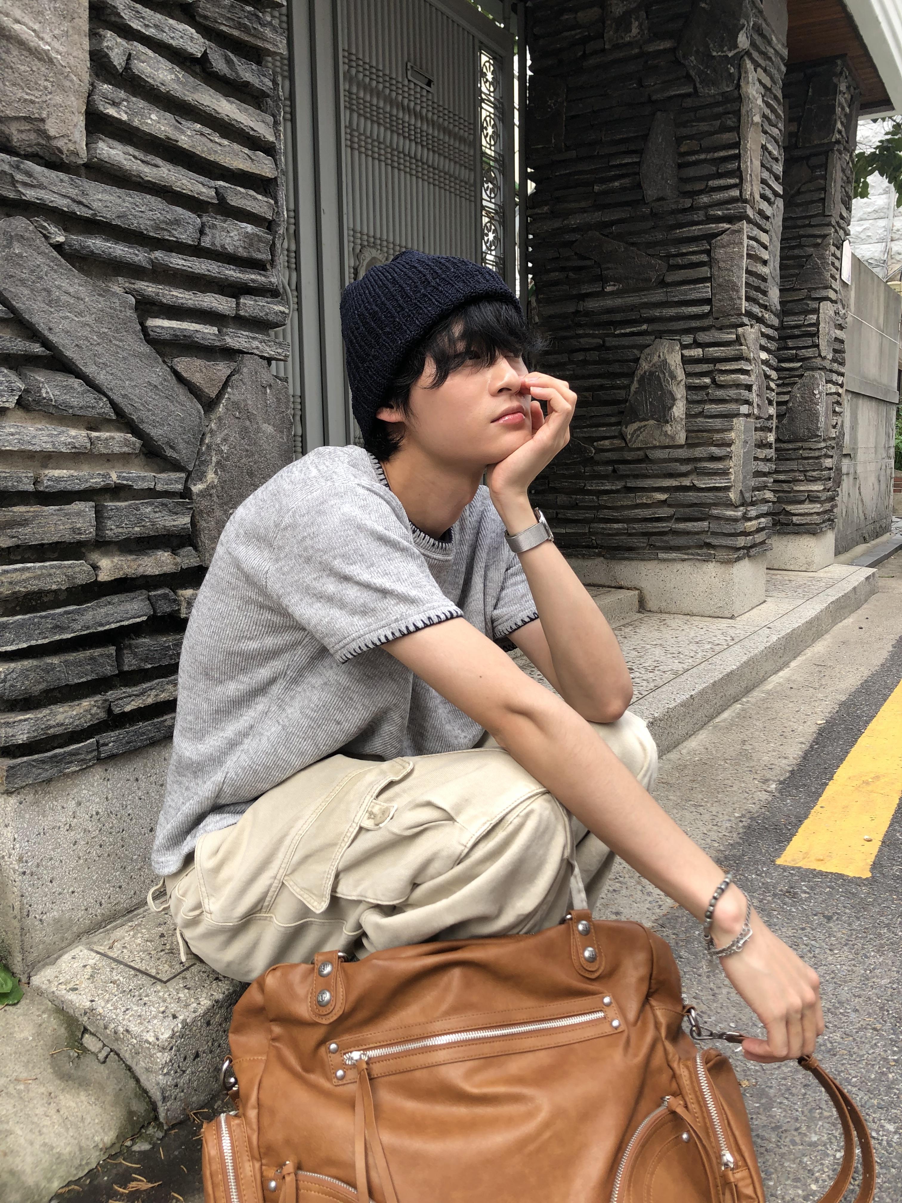 夏季針織 極簡風 經典配色 短版 短袖 上衣 - 6C13