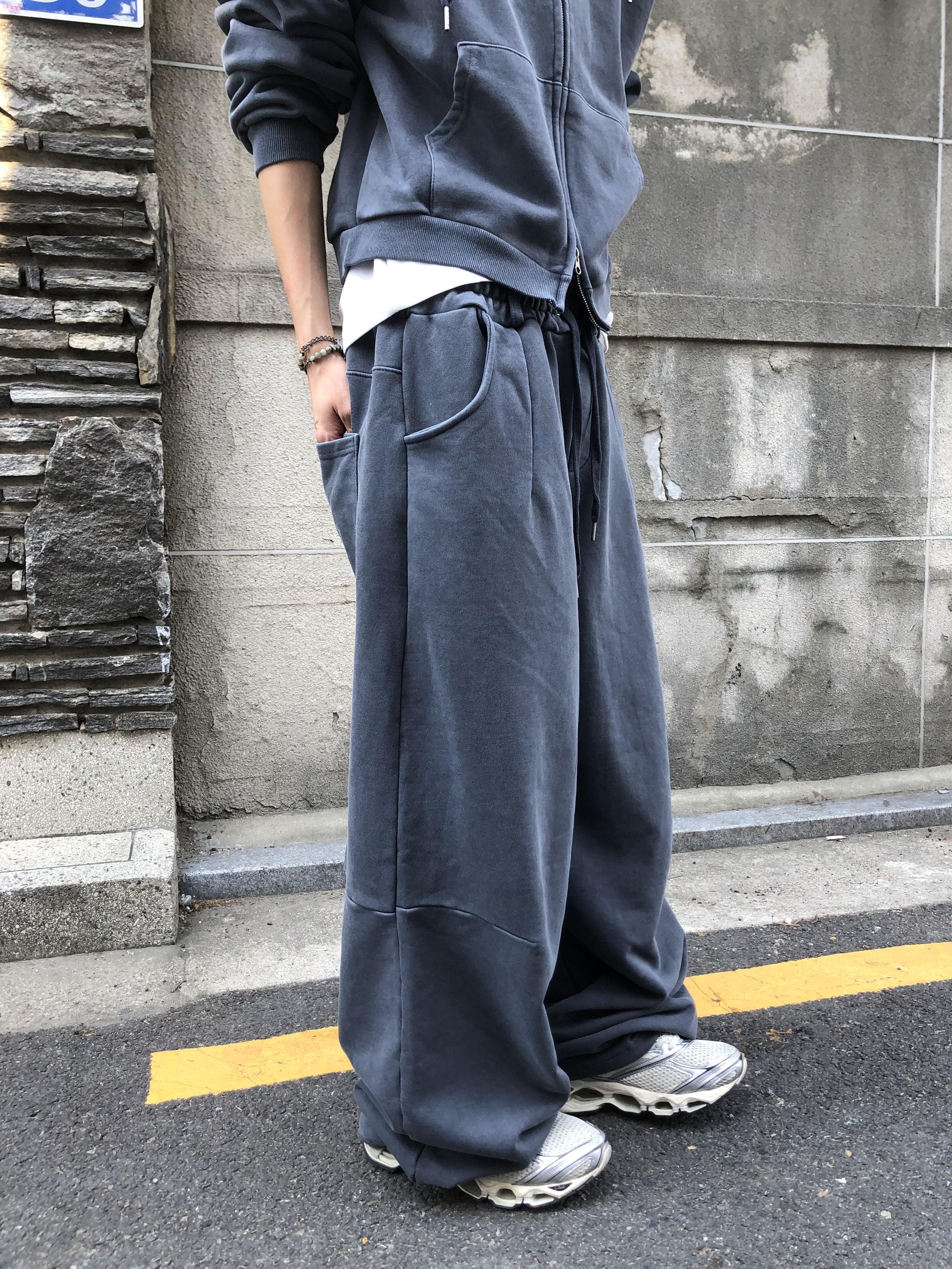 復古經典 做舊刷色 運動套裝 寬版 棉長褲 - 2C9