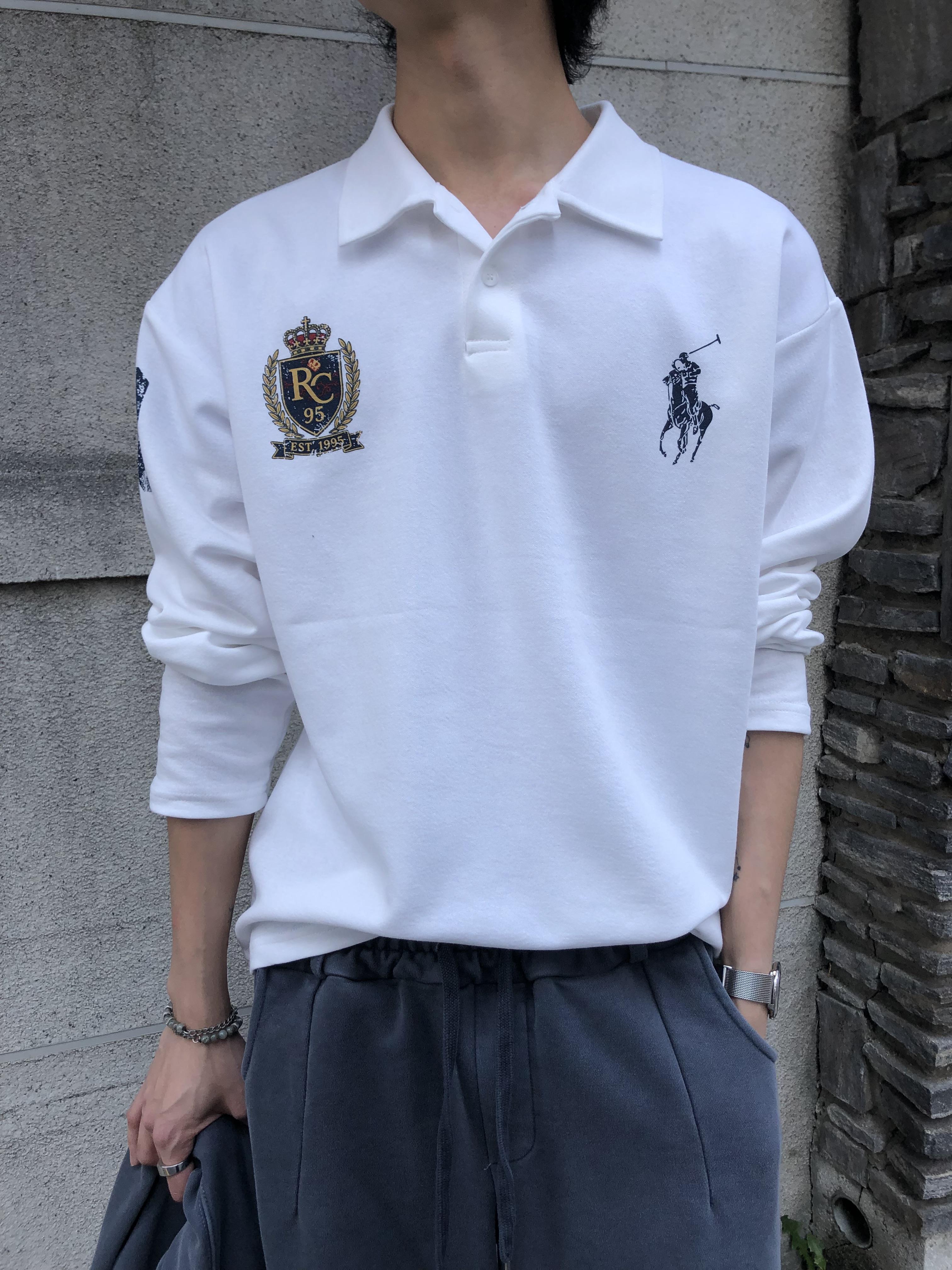 韓系運動風 街頭印刷 微短版 POLO 長袖 - 3C18
