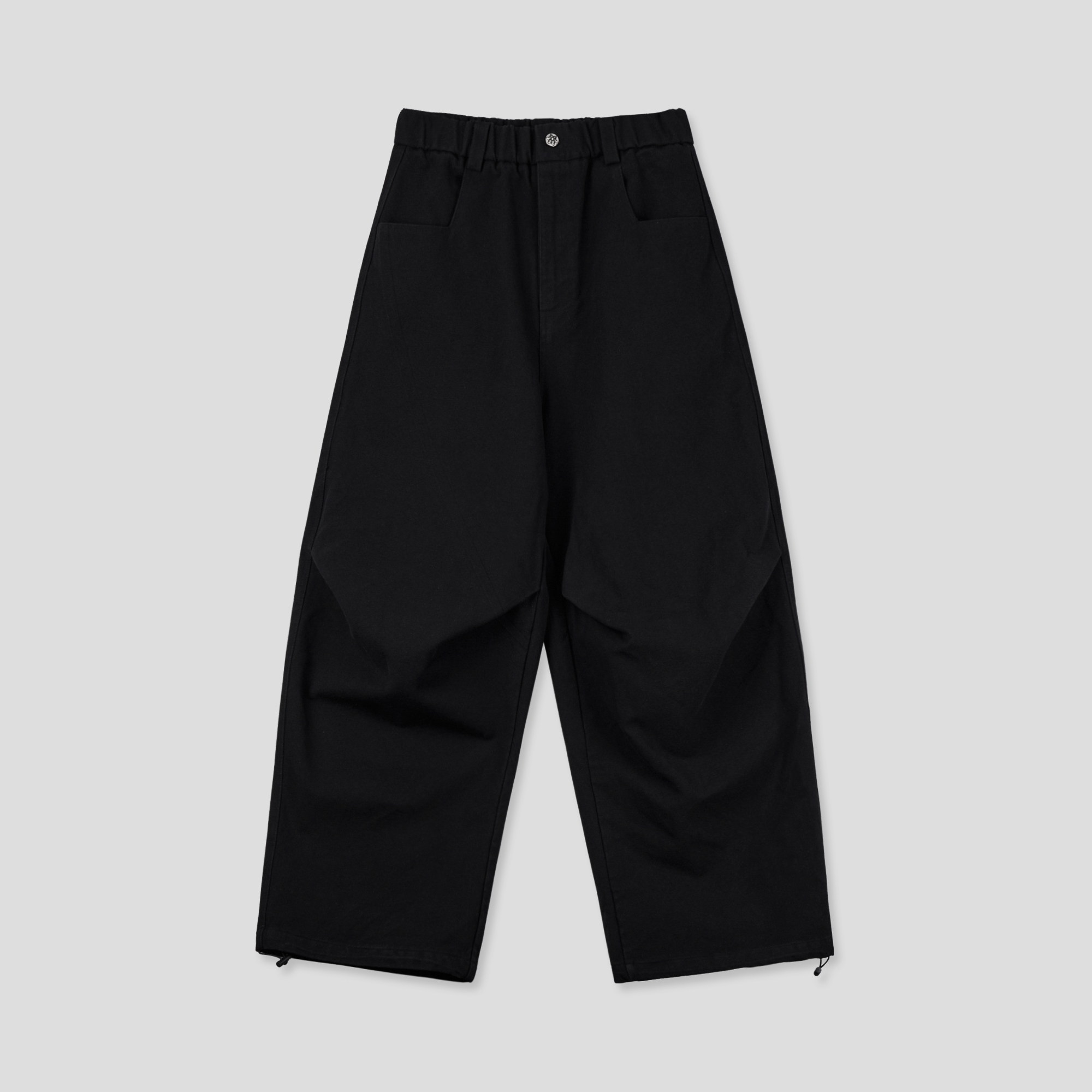 文藝鈕扣 降落傘抓皺 寬版 鬆緊帶 牛仔褲 (set-up) - 2C24