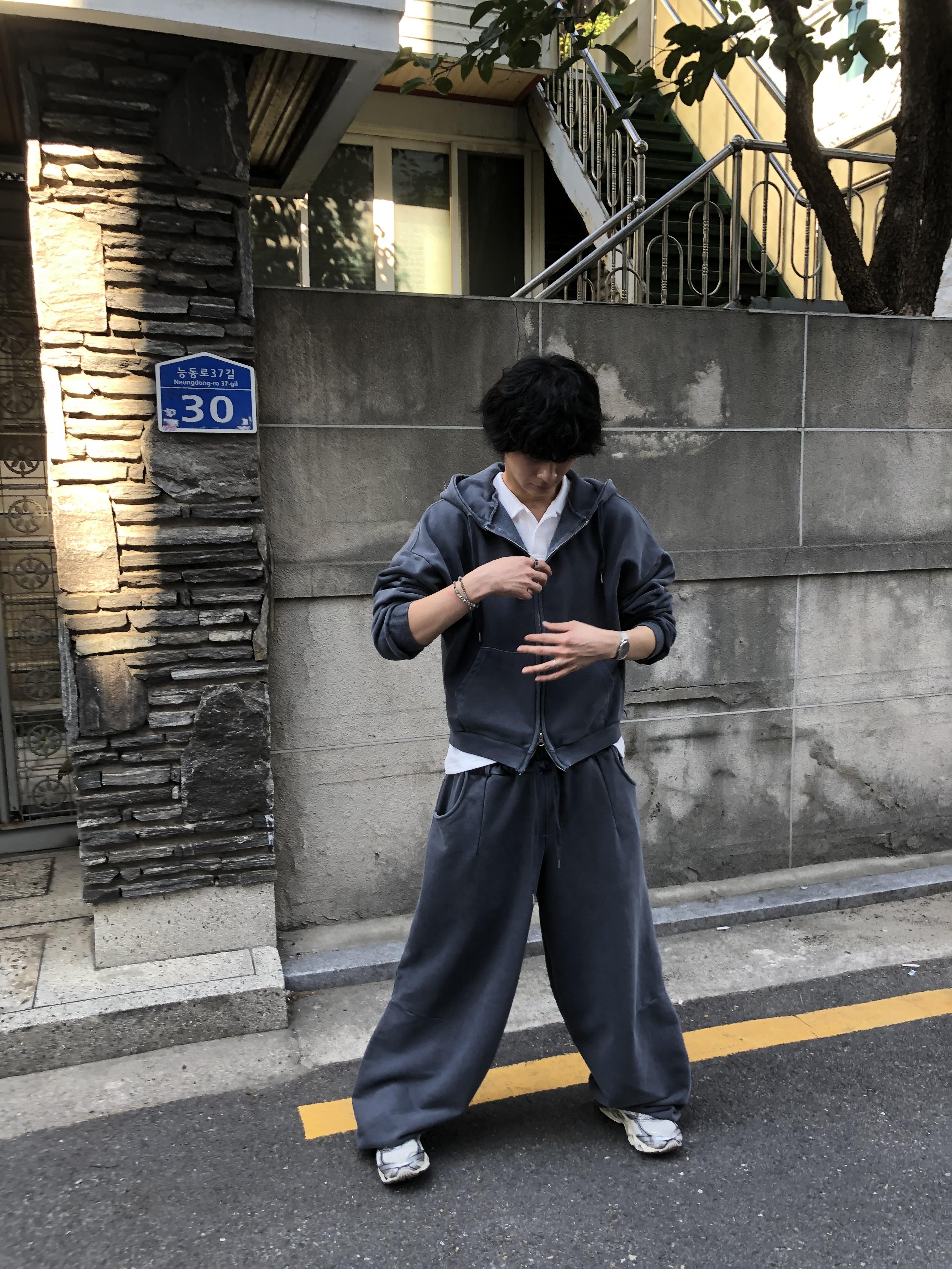 復古經典 做舊刷色 運動套裝 寬版 棉長褲 - 2C18