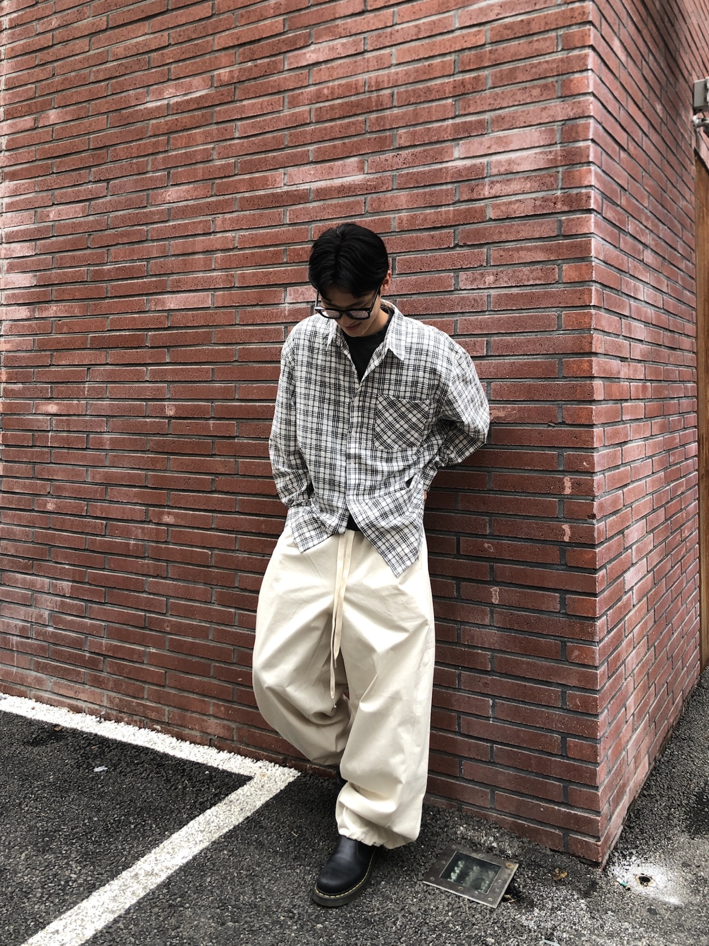 幹練率性 高檔蓬感木 寬版 鬆緊帶 工裝褲 - 3C11