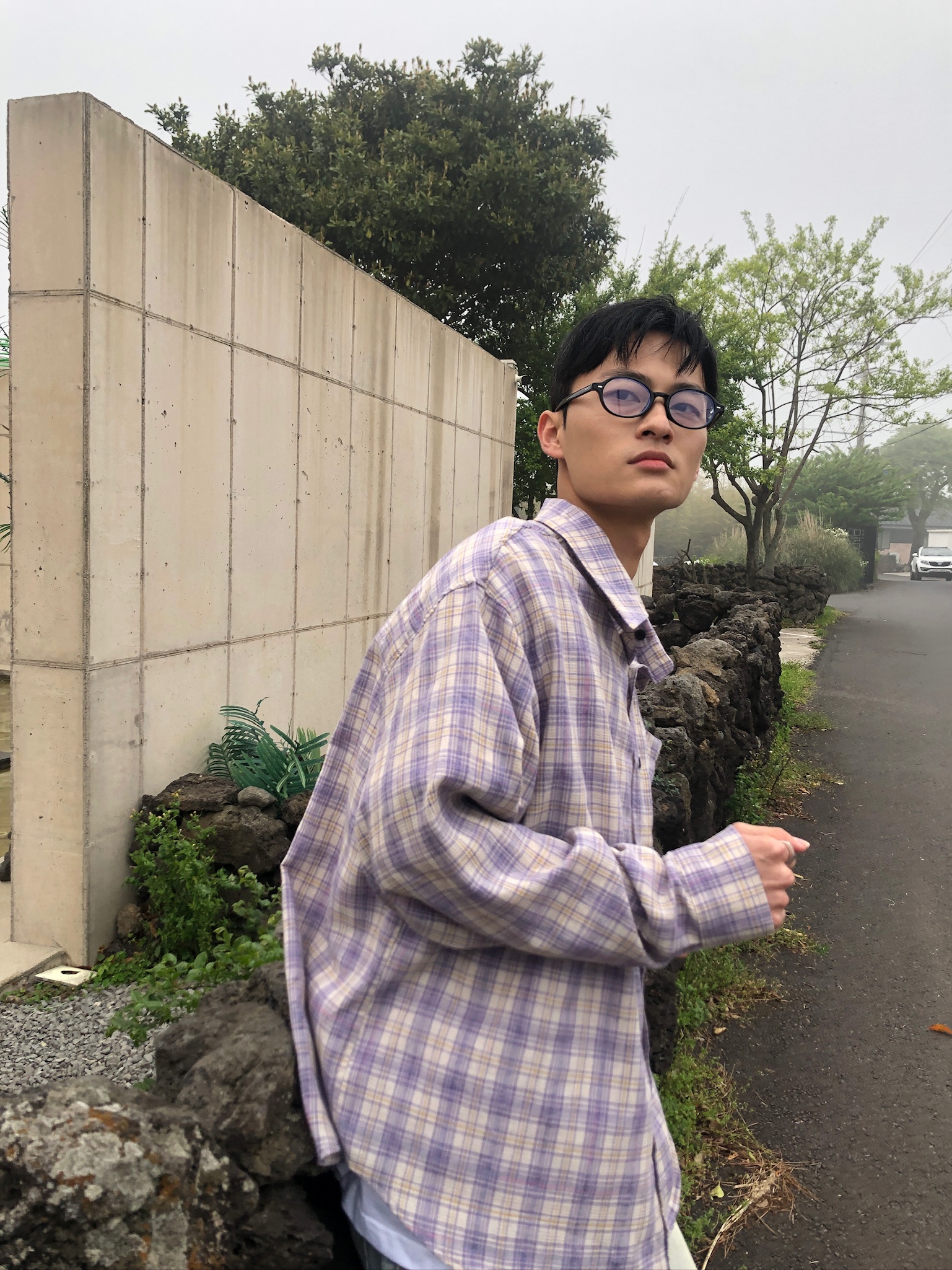 文藝浪漫派 夏季輕薄 撞色格紋 寬鬆襯衫 - 3C15