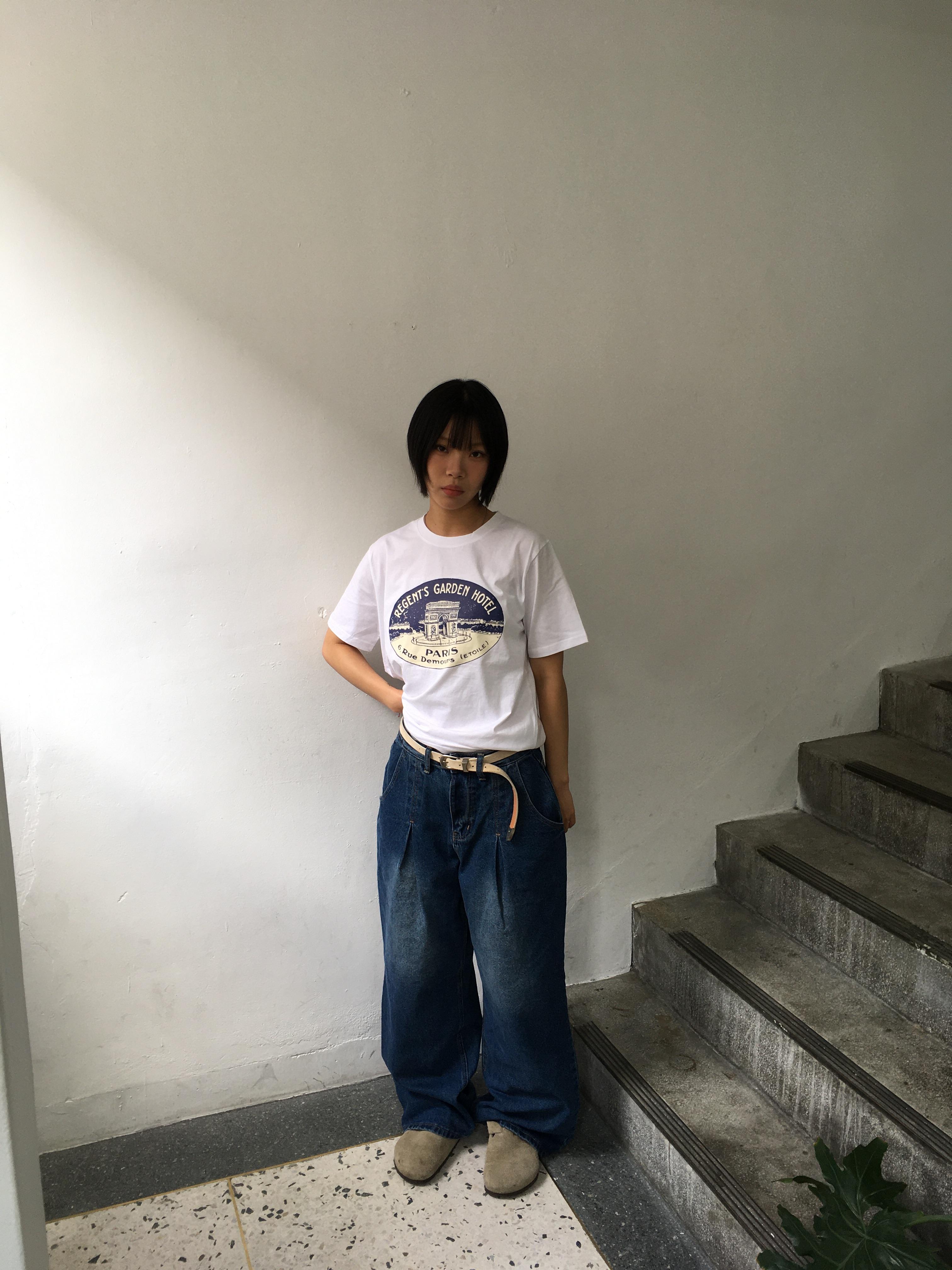 質感韓系女 休閒風 俐落抓皺 牛仔 寬褲 - 3C3