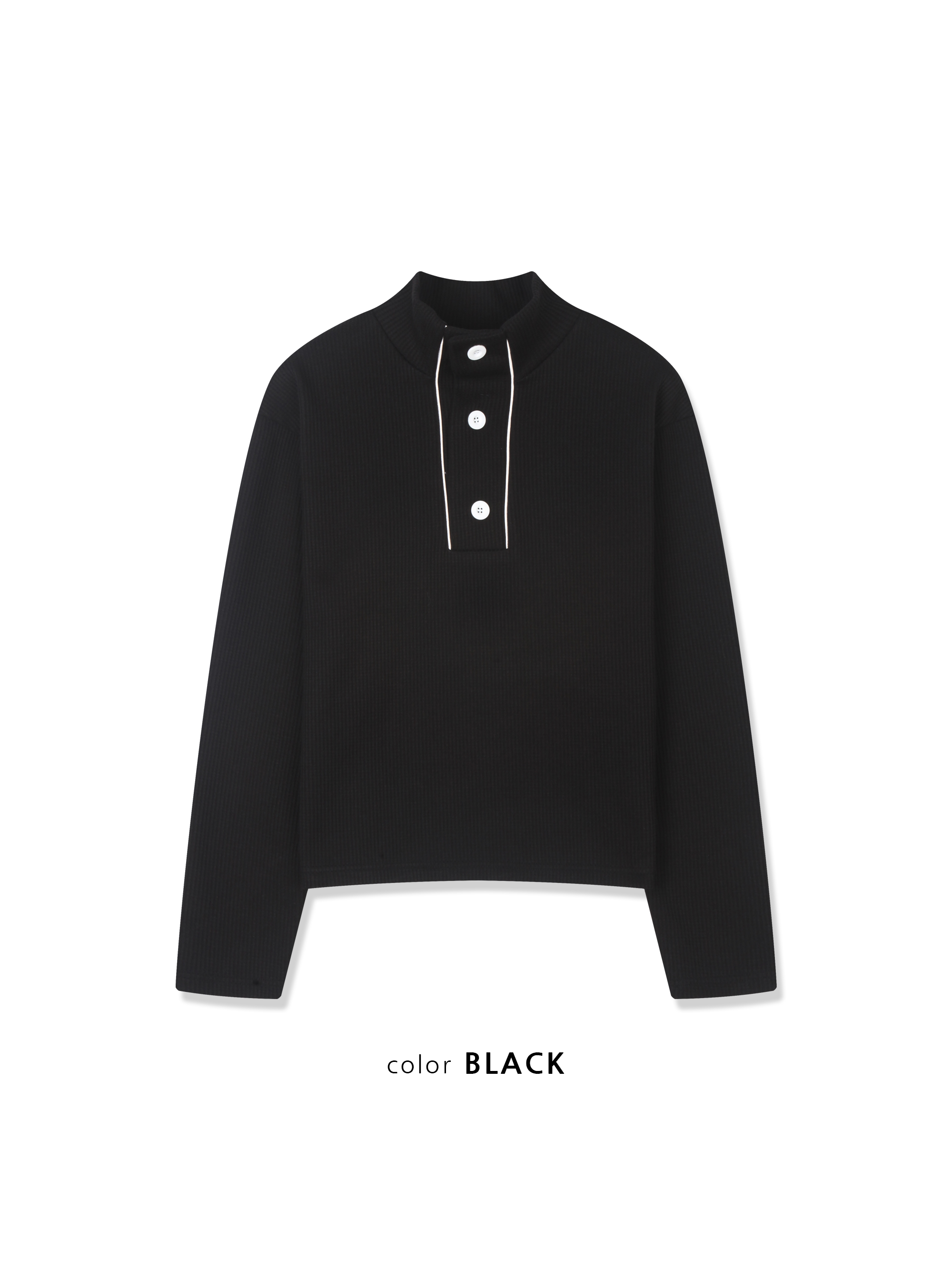 半高開V領 鈕扣 短版 華夫格 指套 薄長袖 - 3C23