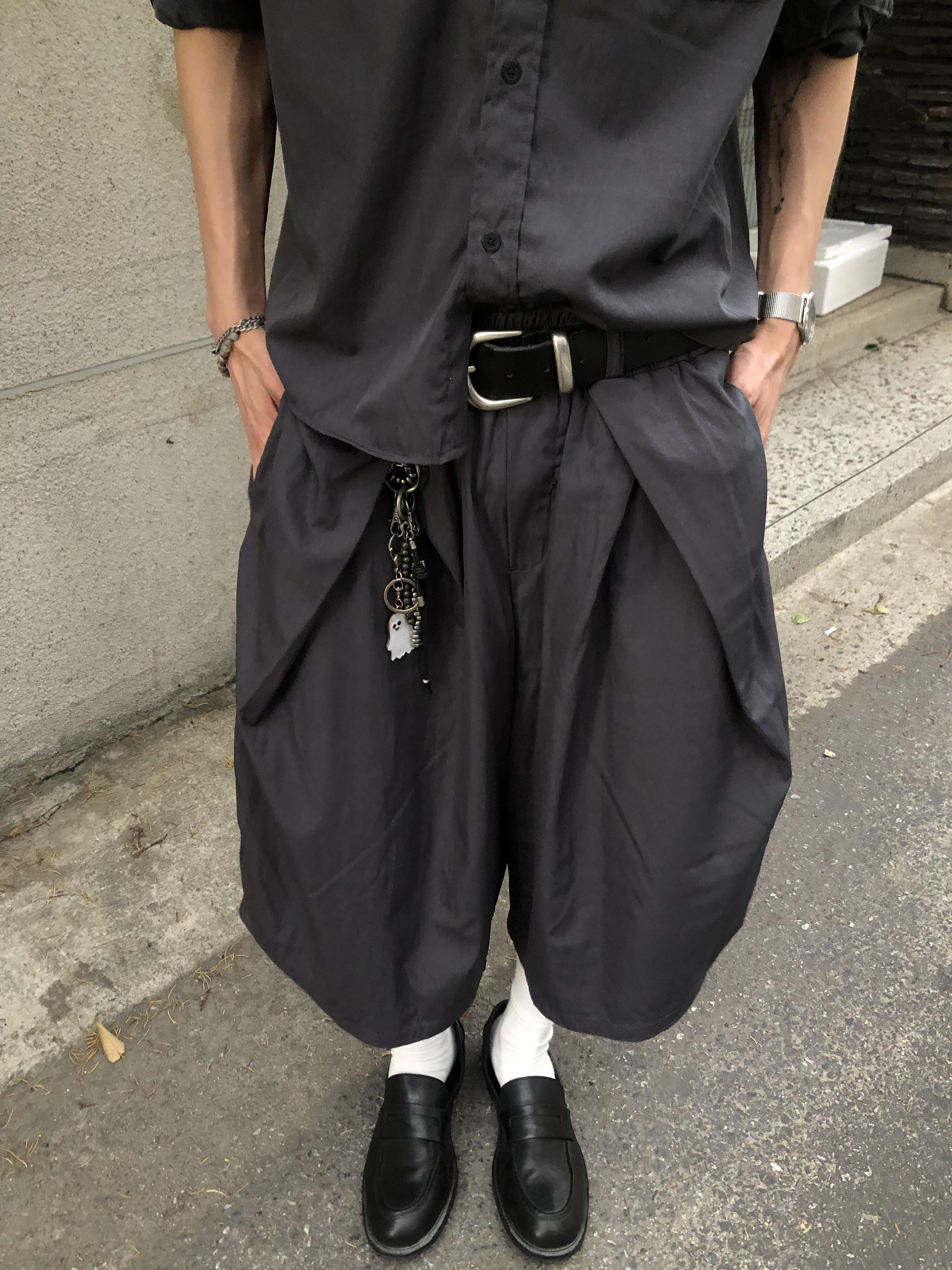 夏季涼感 尼龍材質 斜線抓皺 鬆弛感 8分褲 套裝 - 3C10