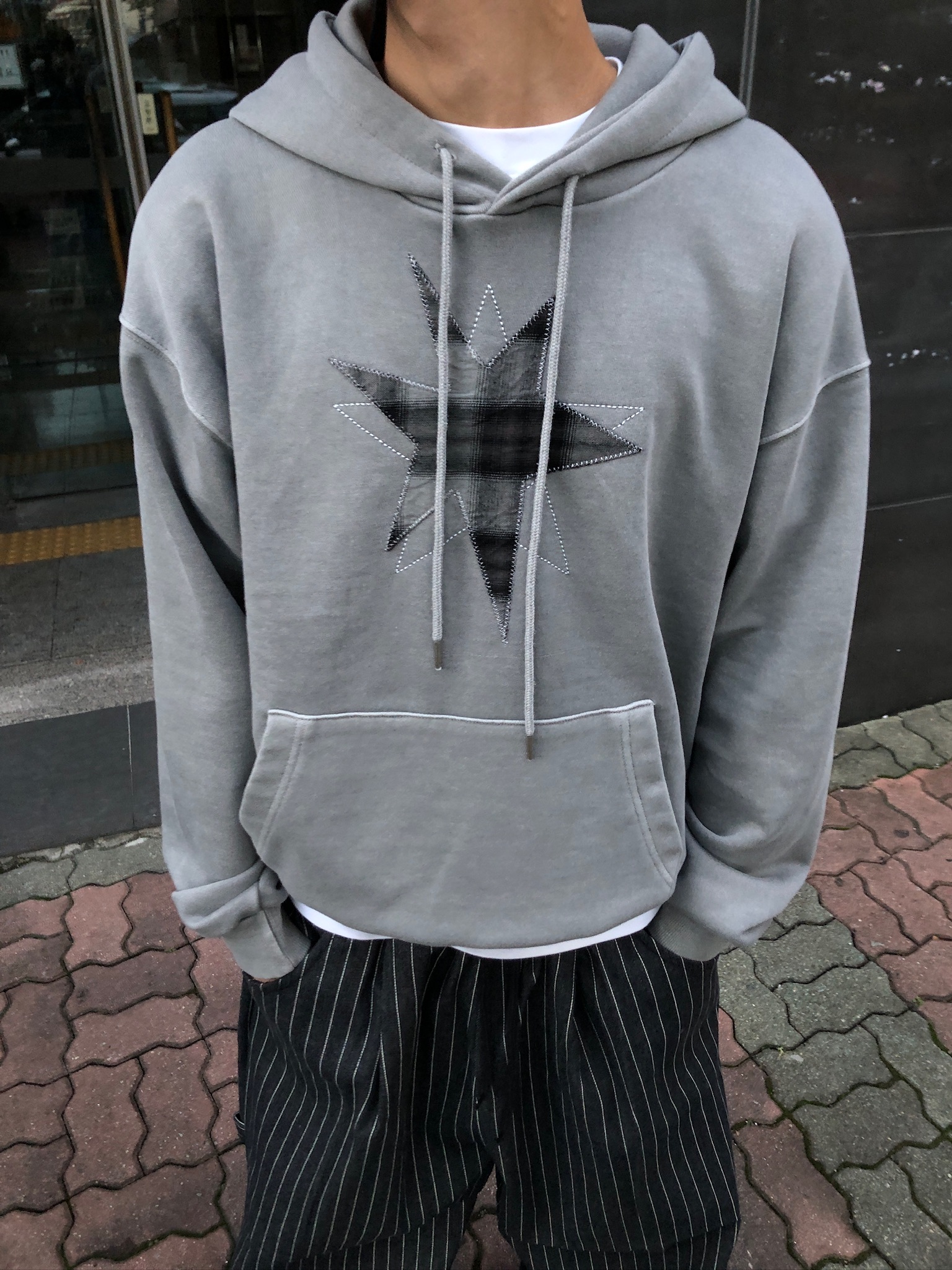 不規則星形 高質感刺繡 水洗帽T 長袖 - 3C1