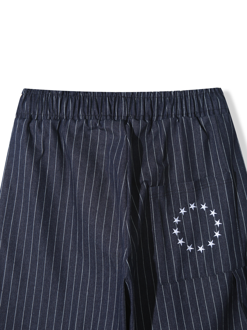 紐約型男 眾星刺繡 單層褶皺 條紋 牛仔寬褲 - 2C22