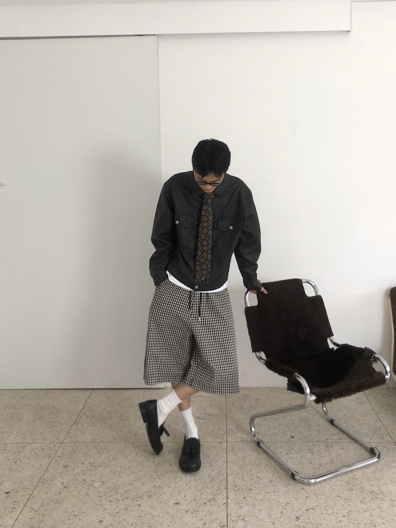 歐美街頭 經典格紋 百慕達 工裝 棉短褲 - 2C8