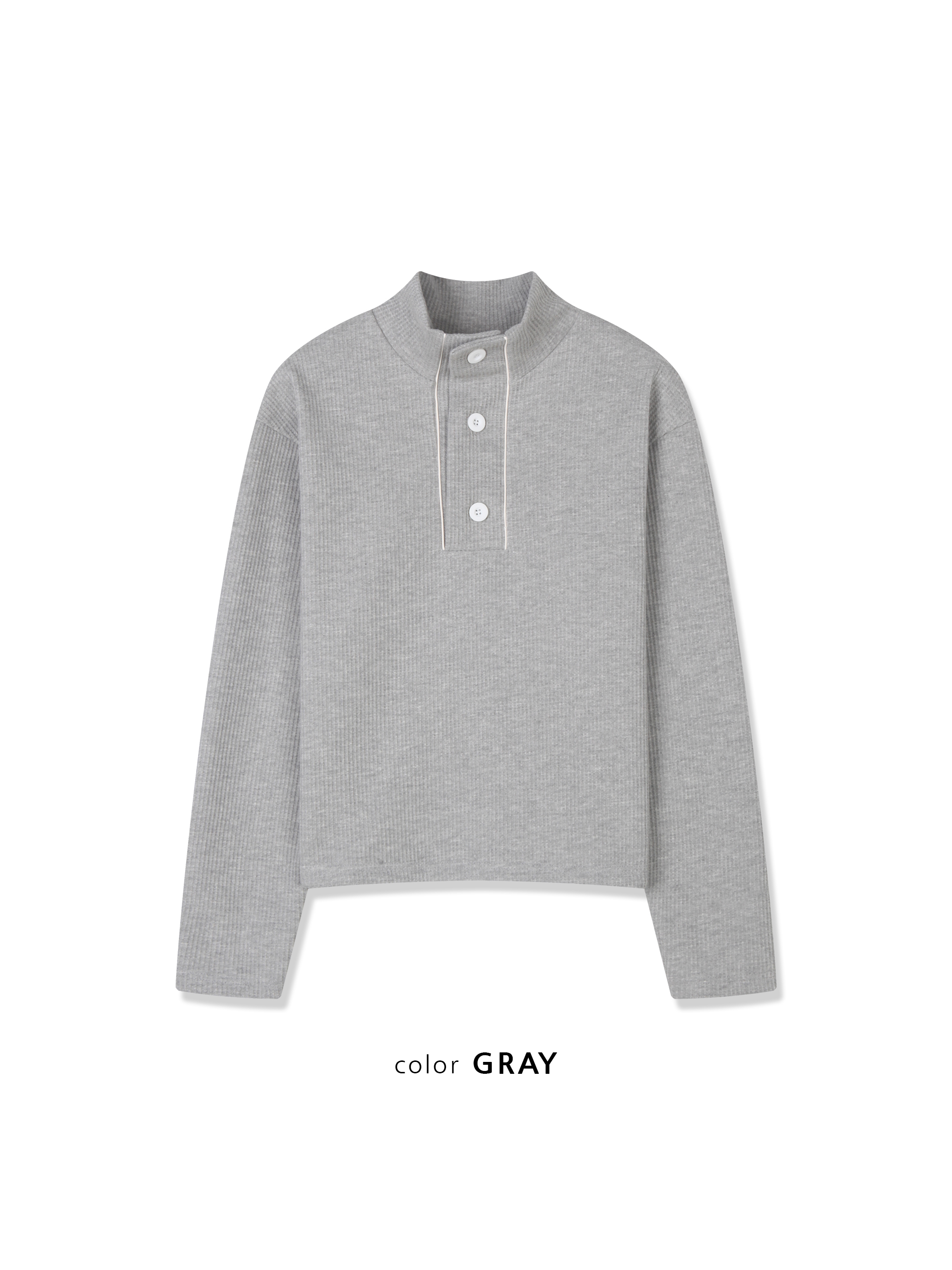 半高開V領 鈕扣 短版 華夫格 指套 薄長袖 - 3C22