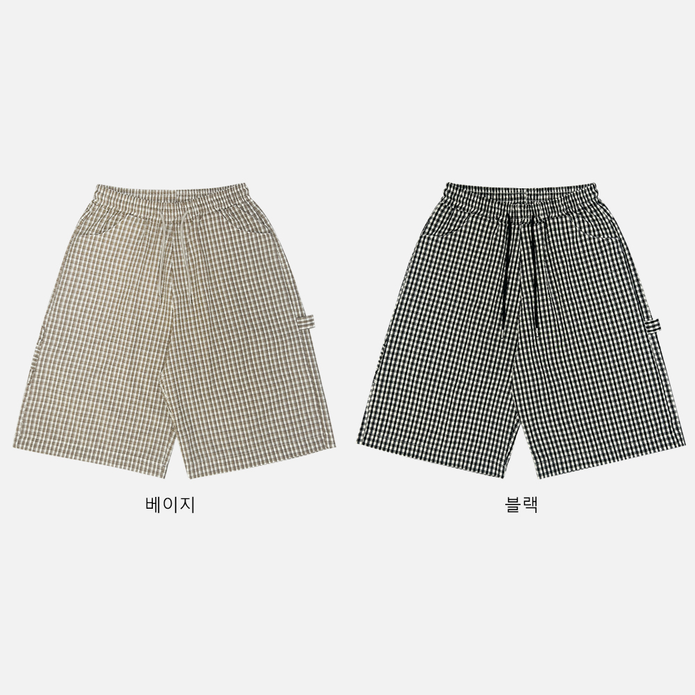 歐美街頭 經典格紋 百慕達 工裝 棉短褲 - 2C17