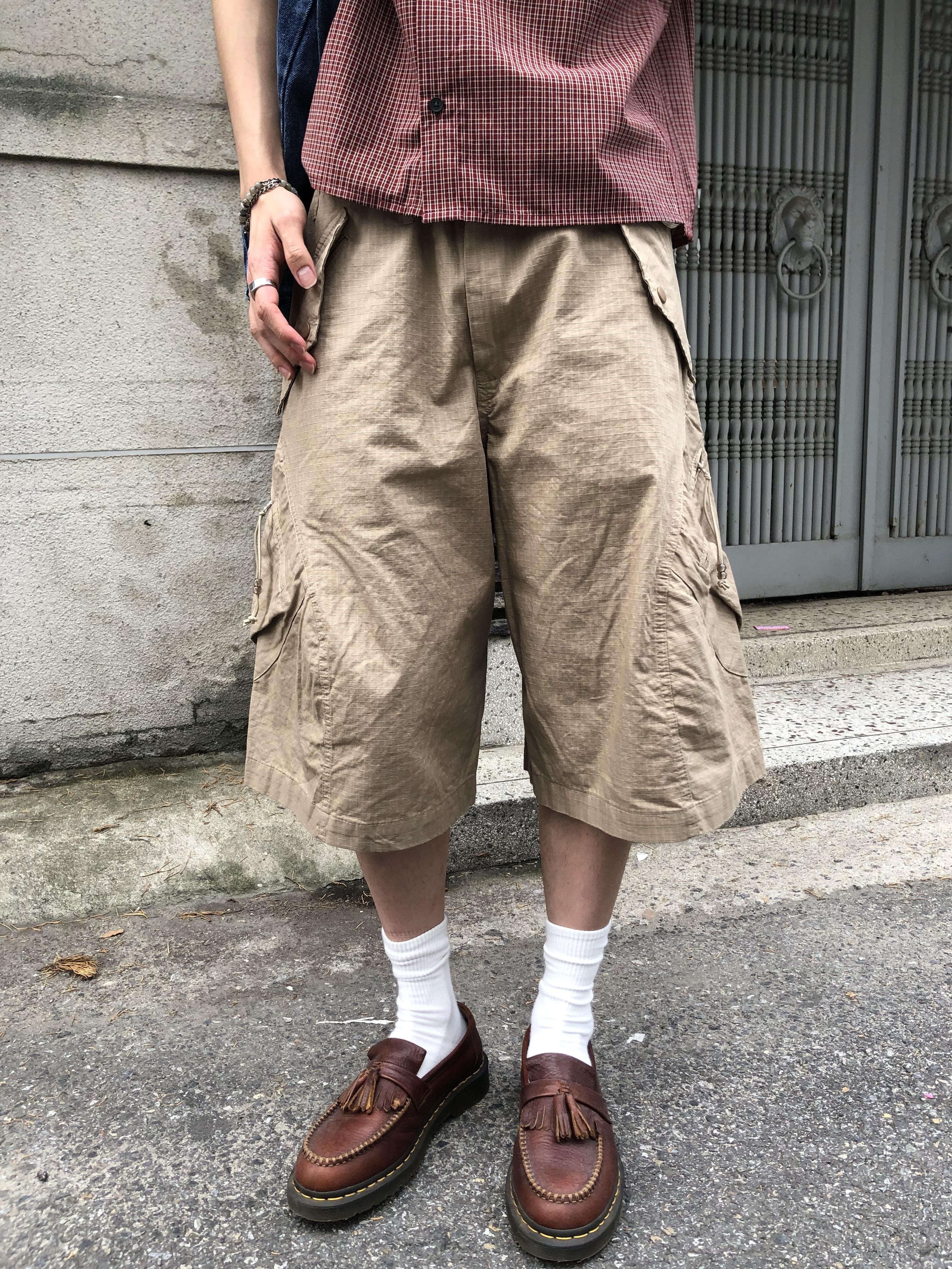 復古街頭 類尼龍 夏季清爽 斜口袋 工裝短褲 - 3C13