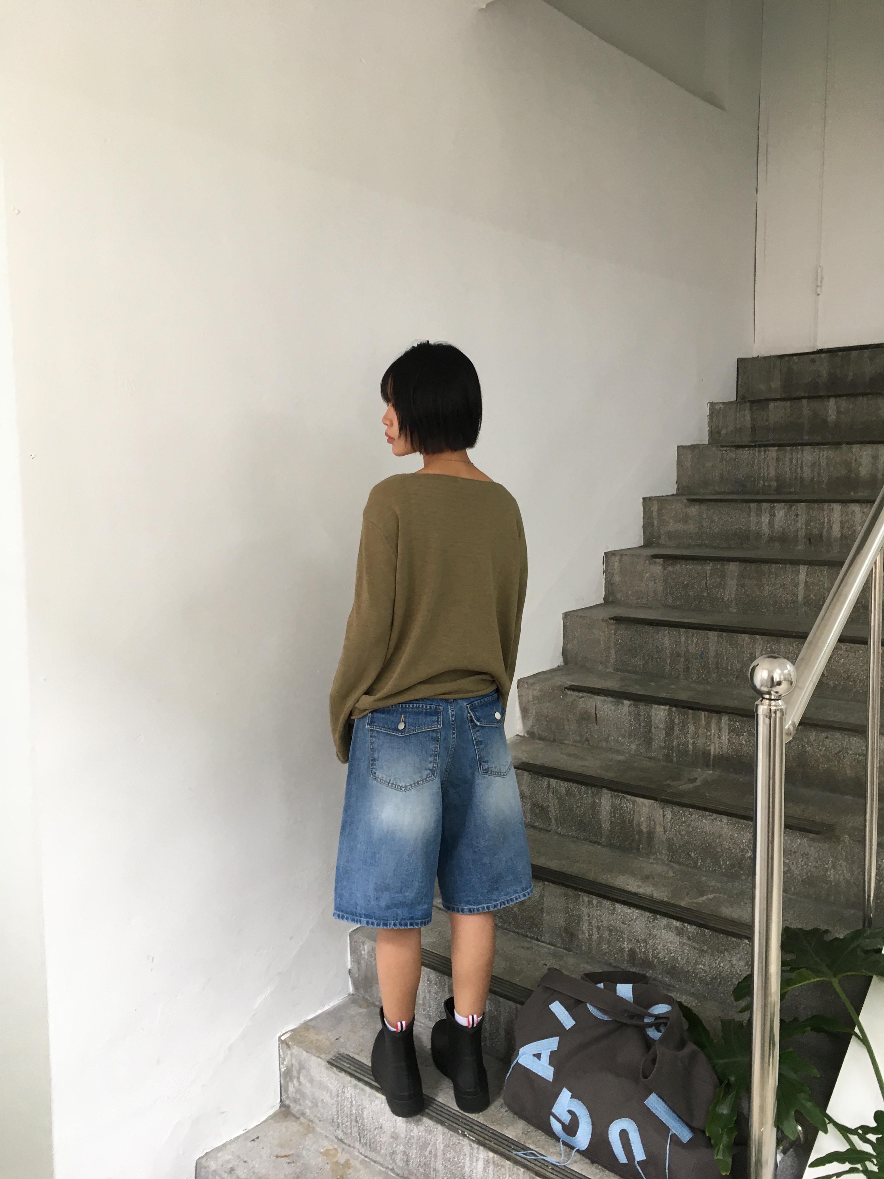 韓女基本款 大口袋 牛仔 6分短褲 - 2C6