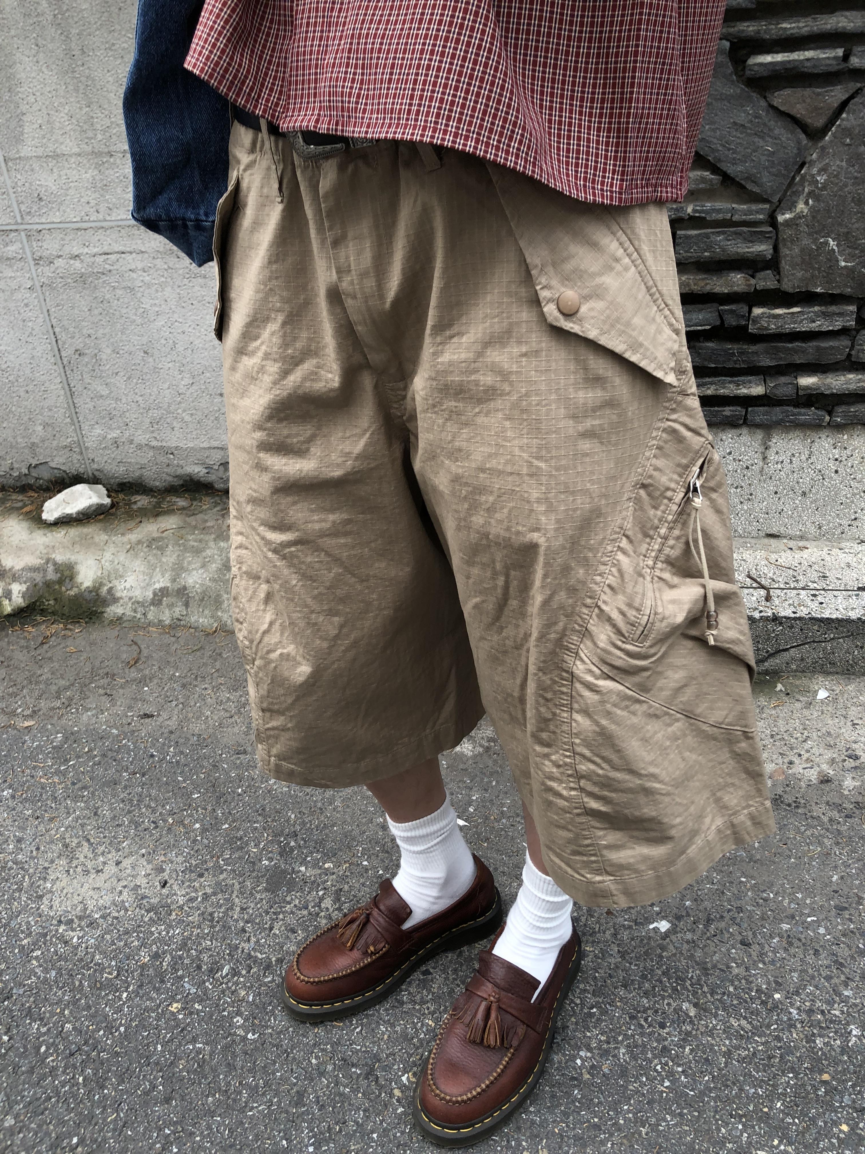 復古街頭 類尼龍 夏季清爽 斜口袋 工裝短褲 - 3C20