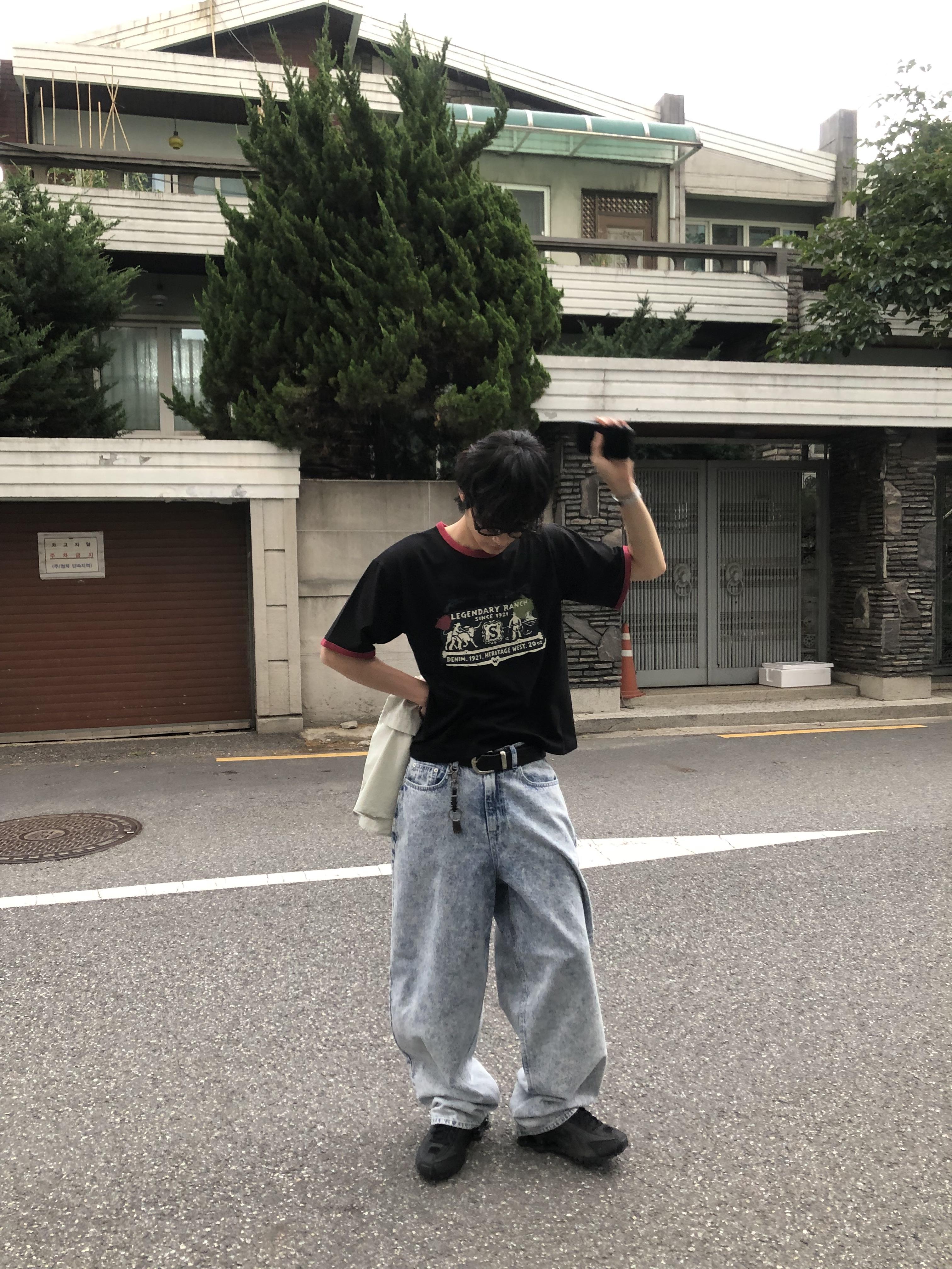 冰原破痕 渲染 雙層口袋 牛仔寬褲 - 1C4