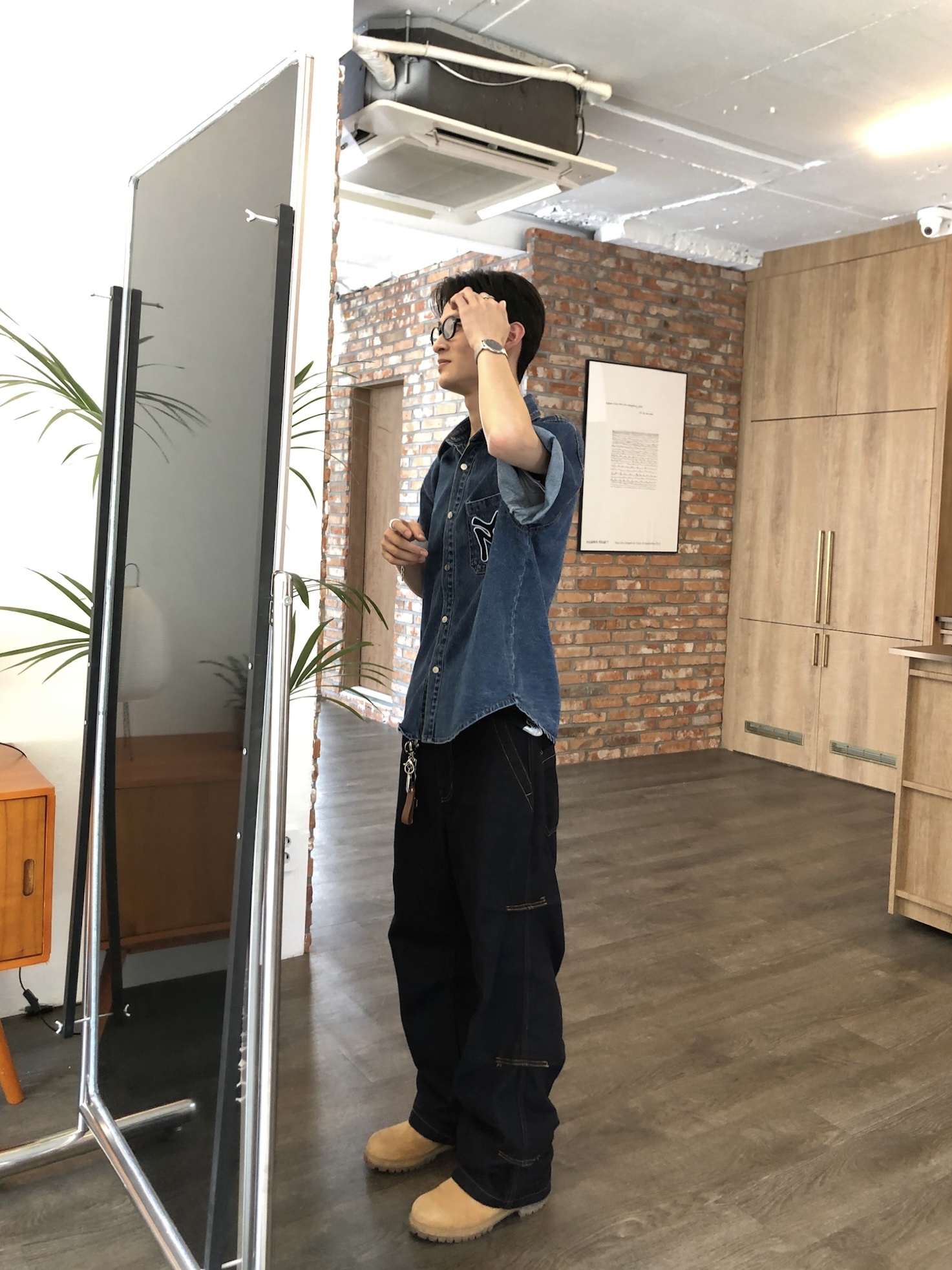 倫敦之眼 三層抓皺 短縫線 原牛 微寬褲 - 1C10