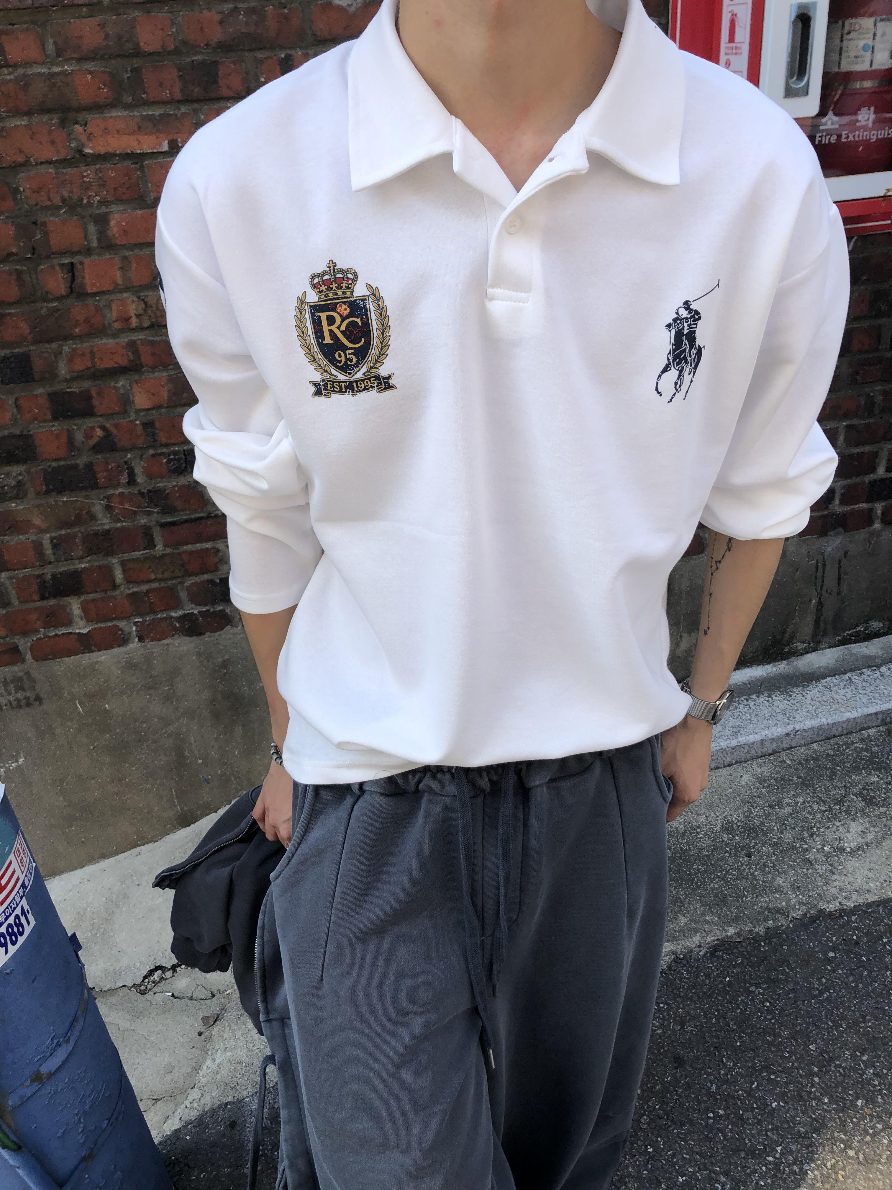 韓系運動風 街頭印刷 微短版 POLO 長袖 - 3C5