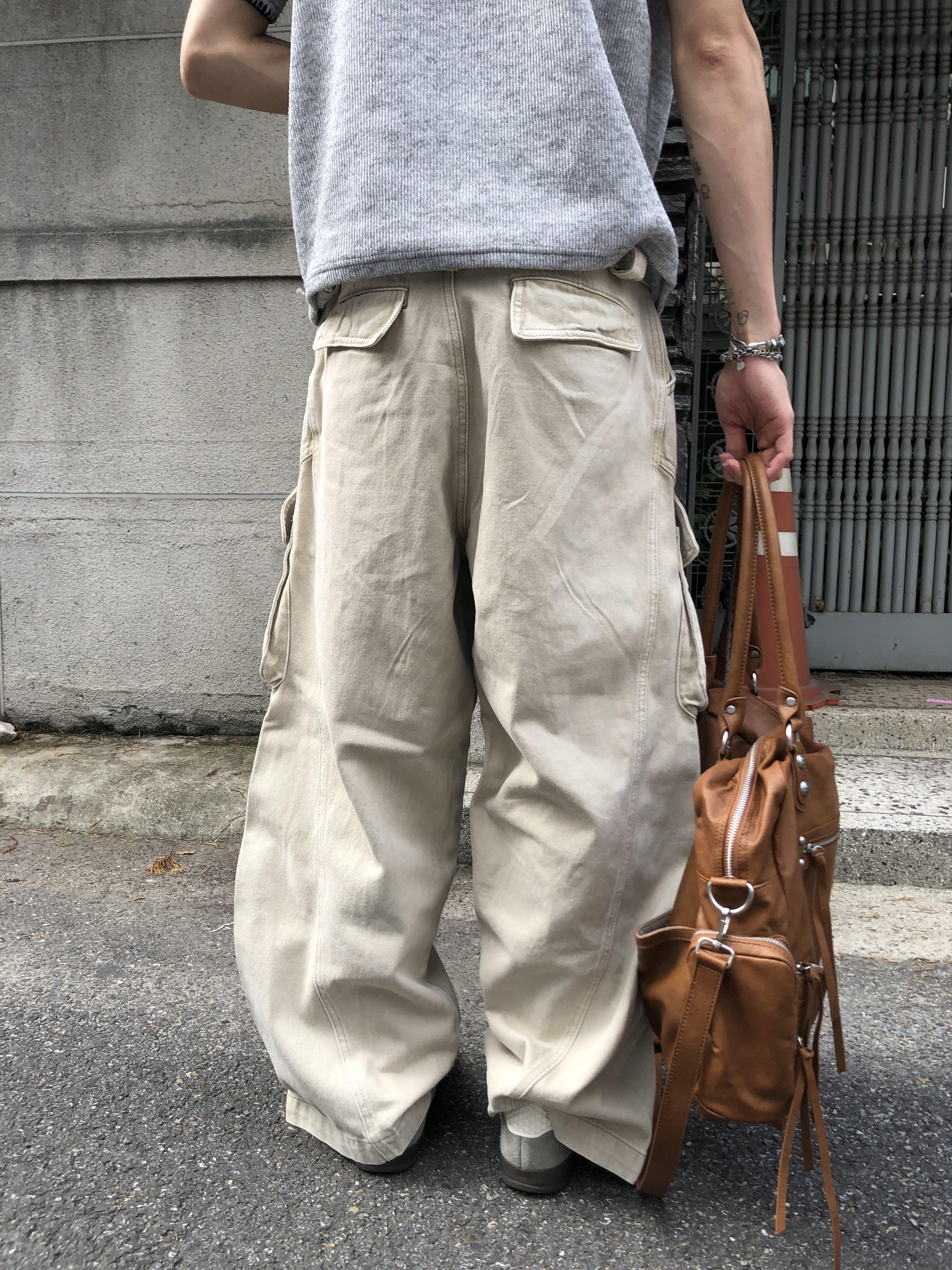 極致街頭 掛繩造型 工裝口袋 立體抓皺 寬鬆長褲 - 3C19
