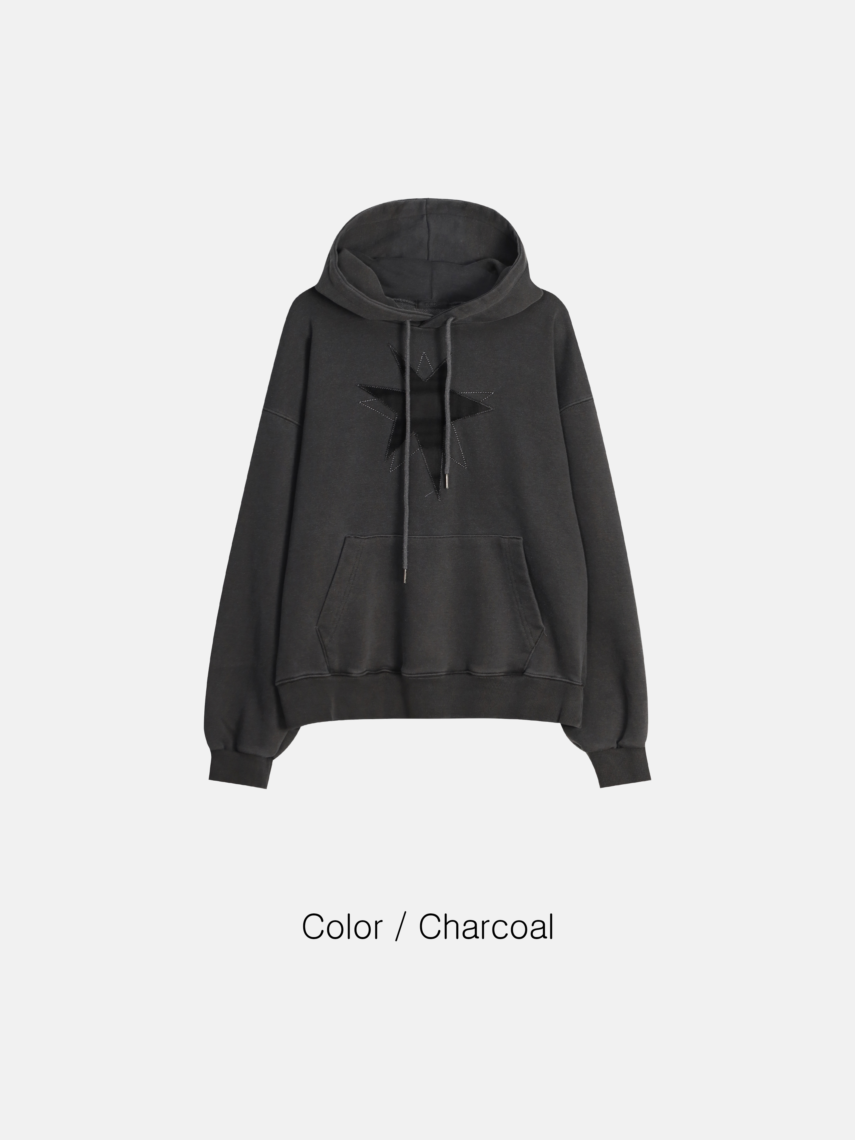 不規則星形 高質感刺繡 水洗帽T 長袖 - 3C18