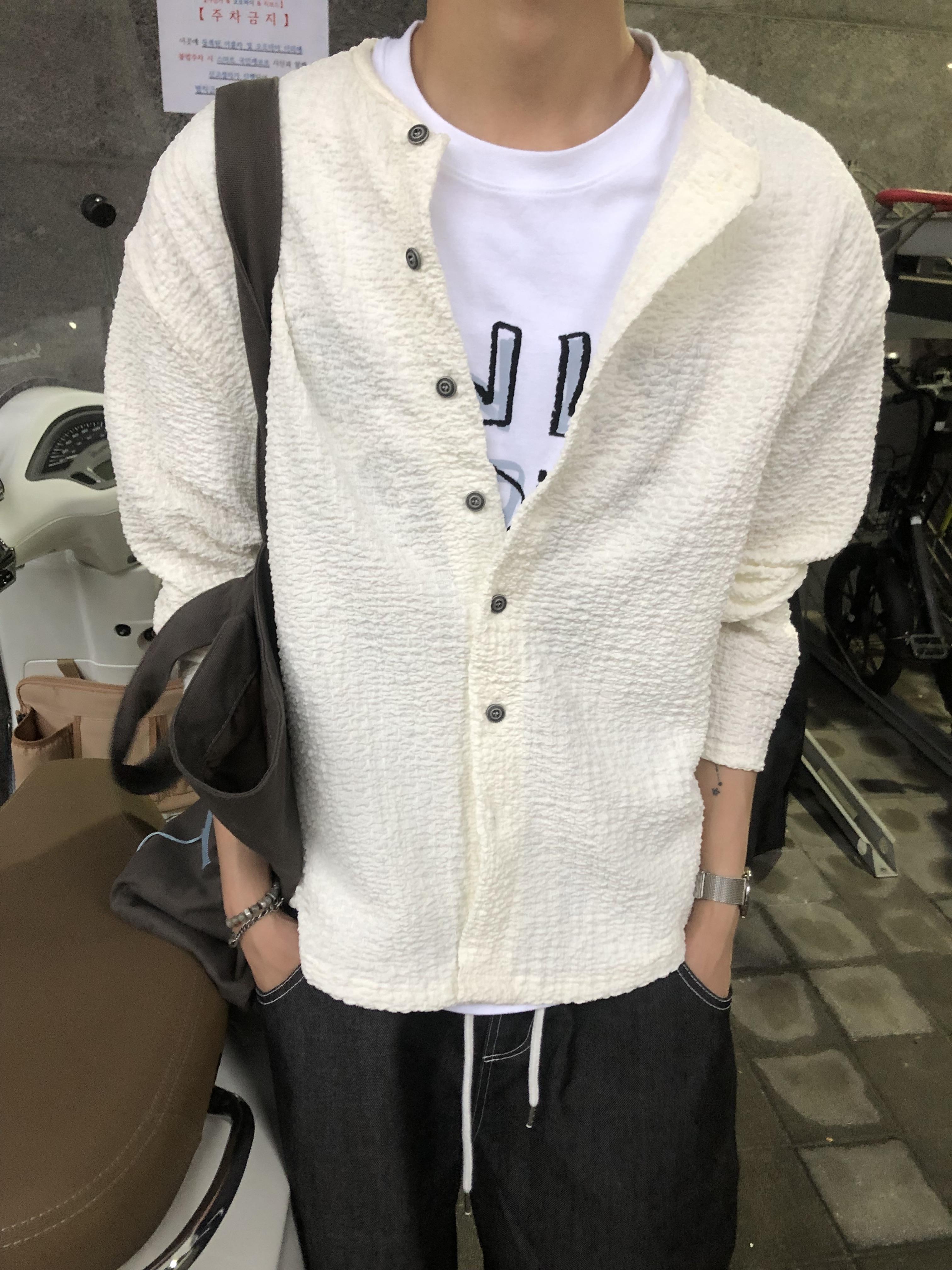 夏季泡泡棉 絲綢布料 防曬 褶皺開襟衫- 4C1